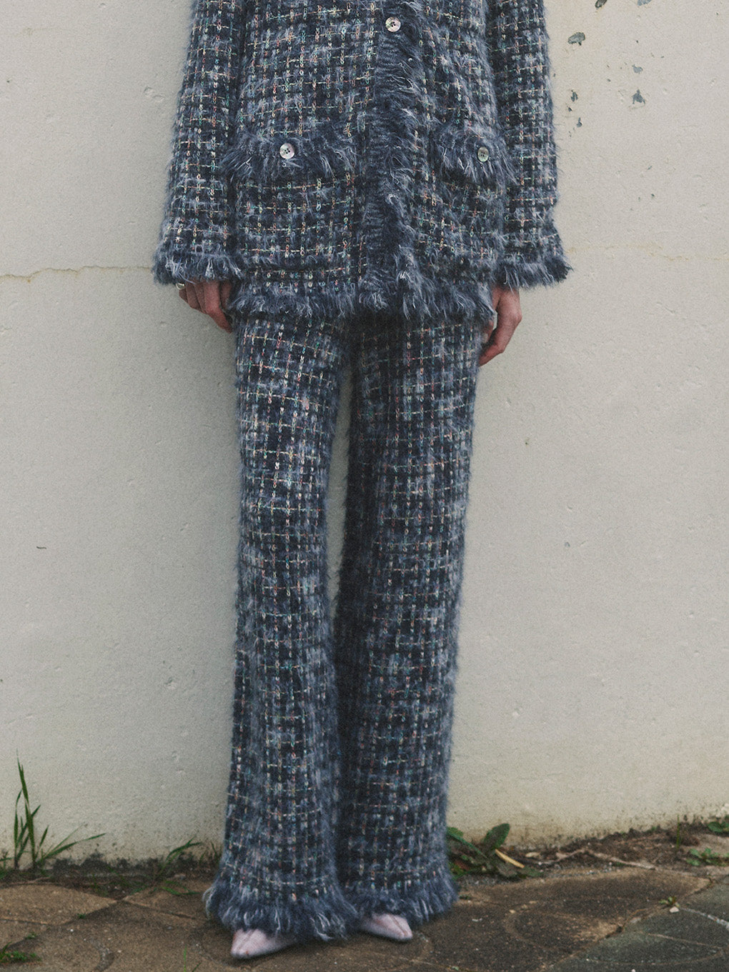 TWEED FRINGE KNIT PANTS