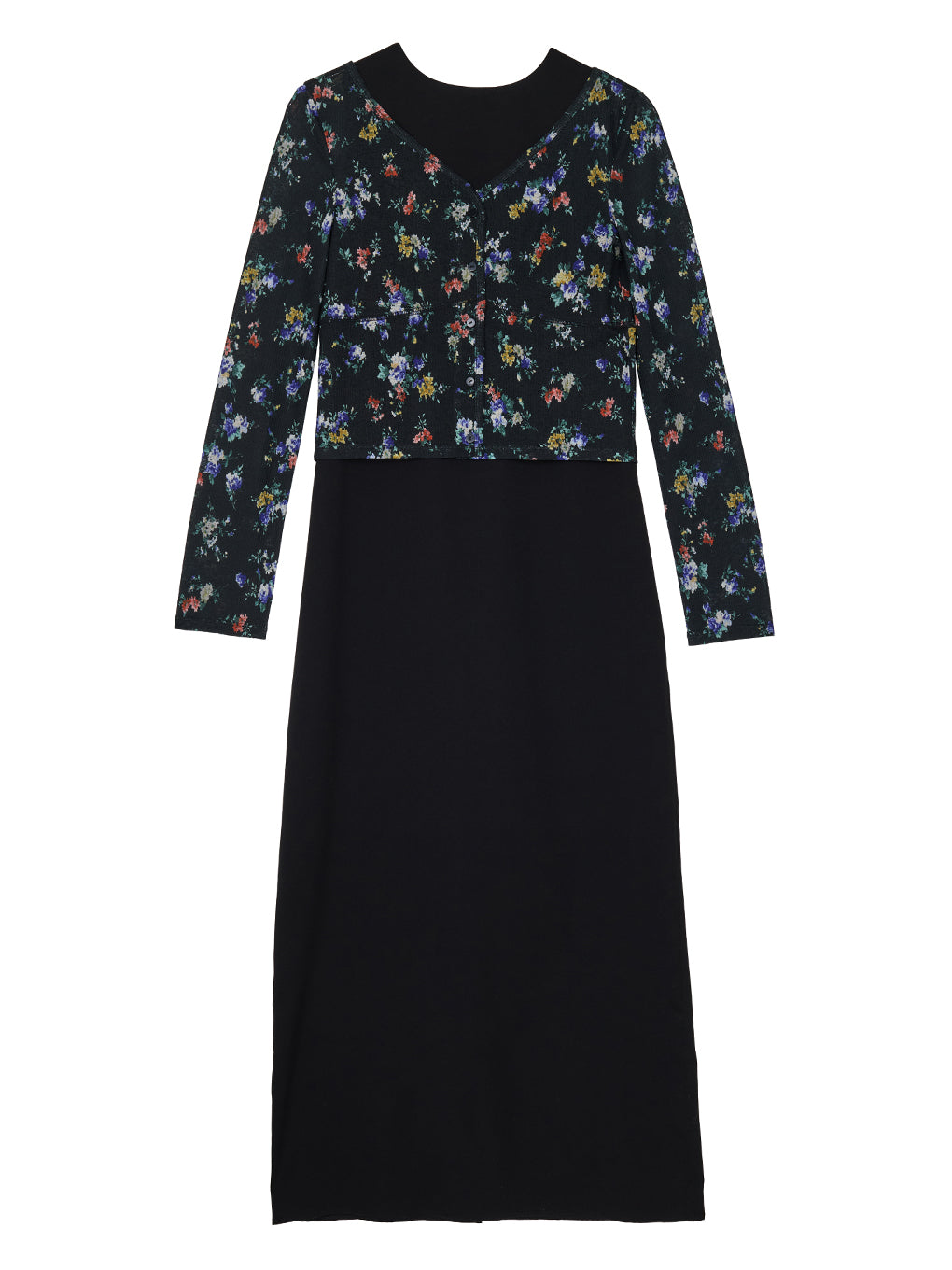 SHEER RIB CARDIGAN WITH STRAIGHT DRESS