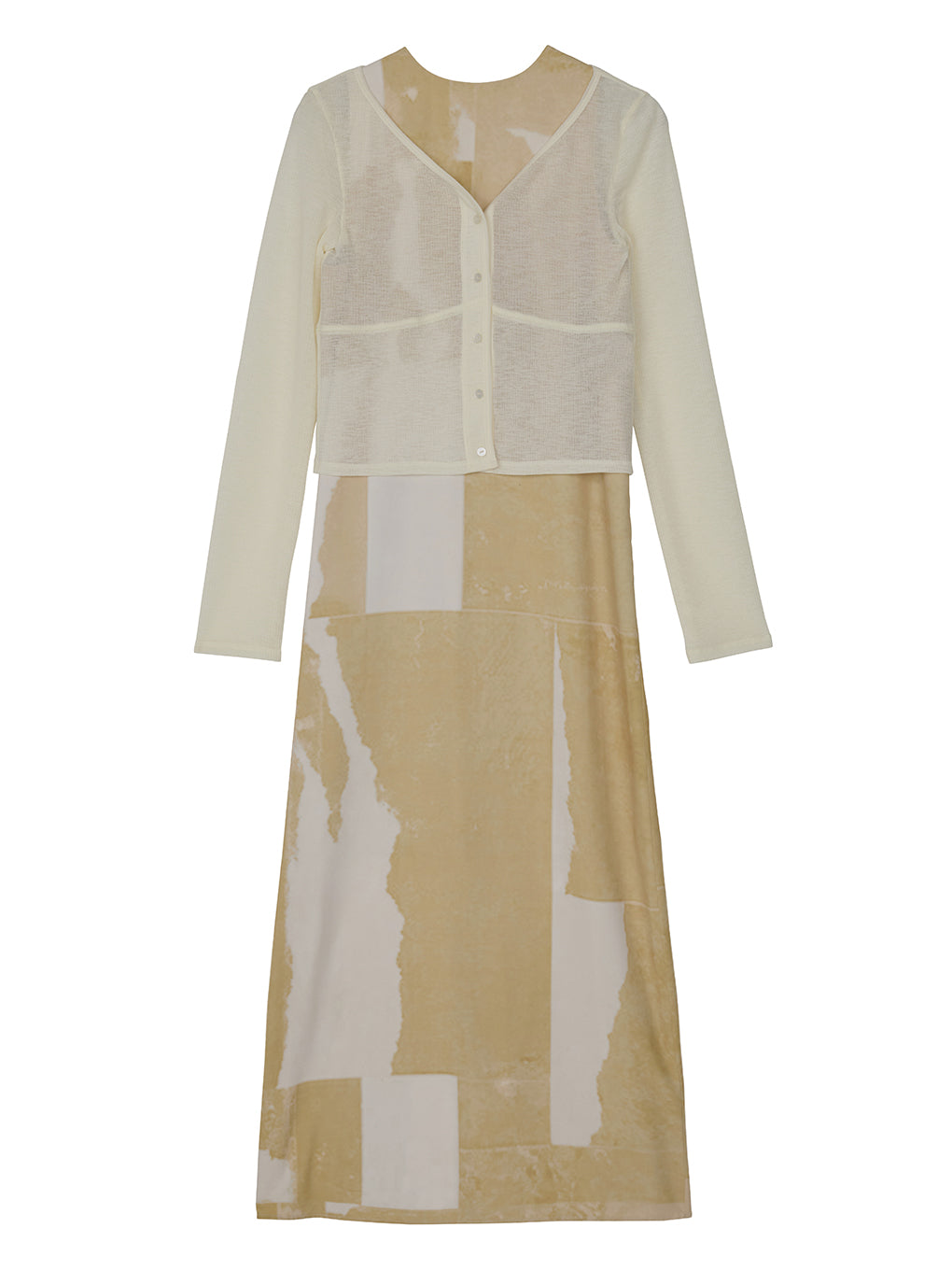 SHEER RIB CARDIGAN WITH STRAIGHT DRESS