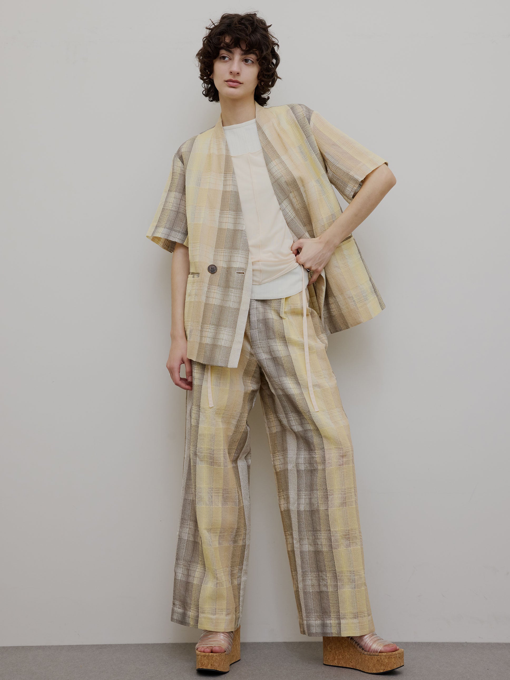 CHECK EMBROIDERY STRAIGHT PANTS