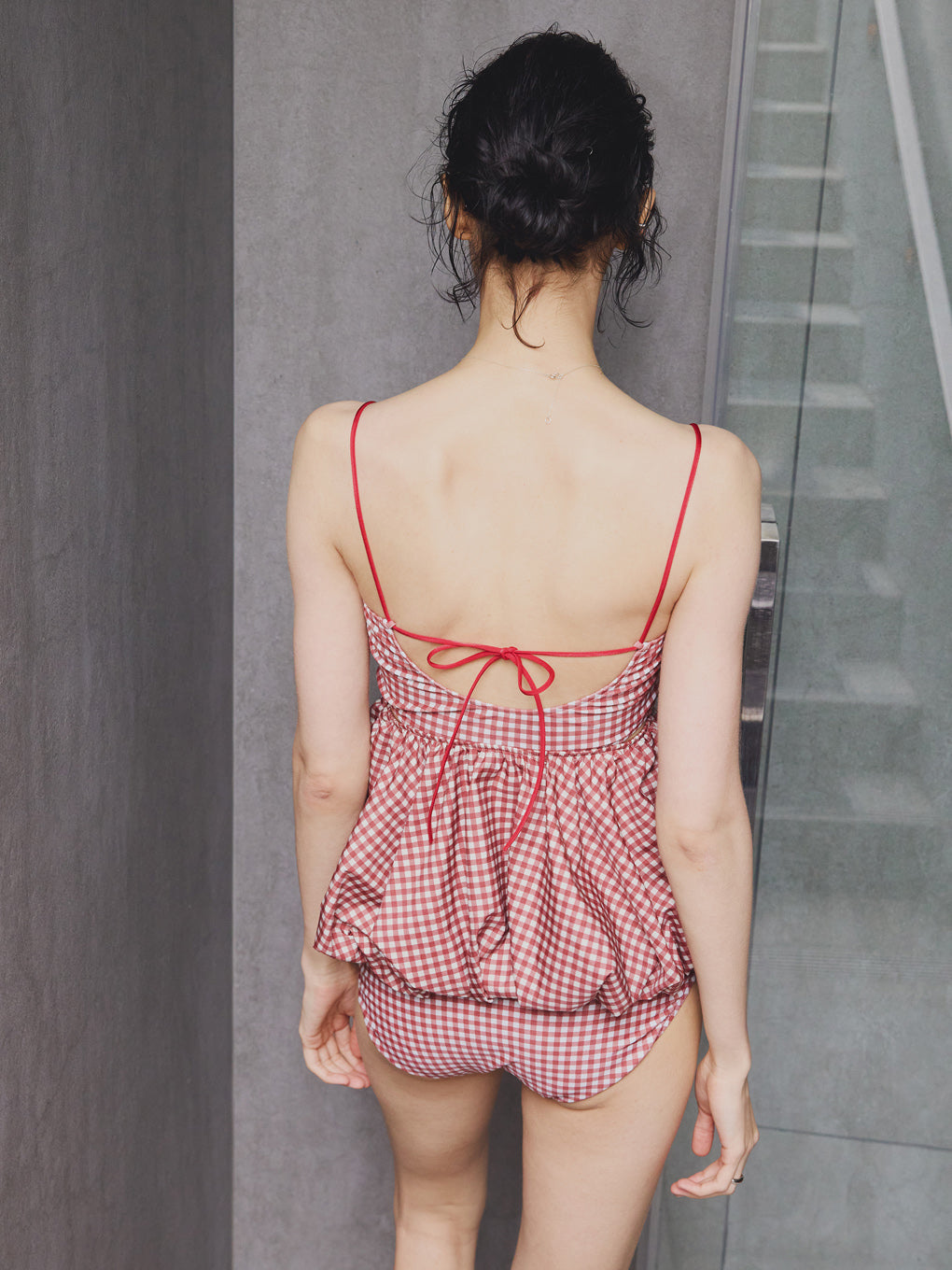 GINGHAM CHECK BALLOON SWIM WEAR