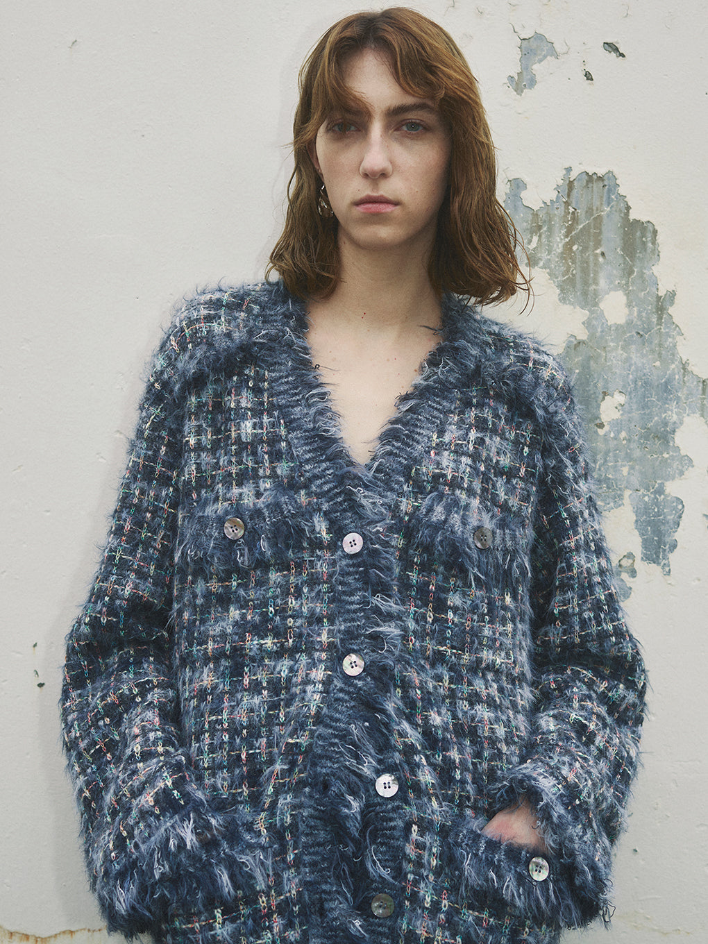 TWEED FRINGE KNIT CARDIGAN