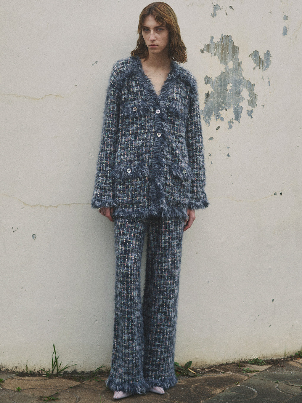 TWEED FRINGE KNIT PANTS