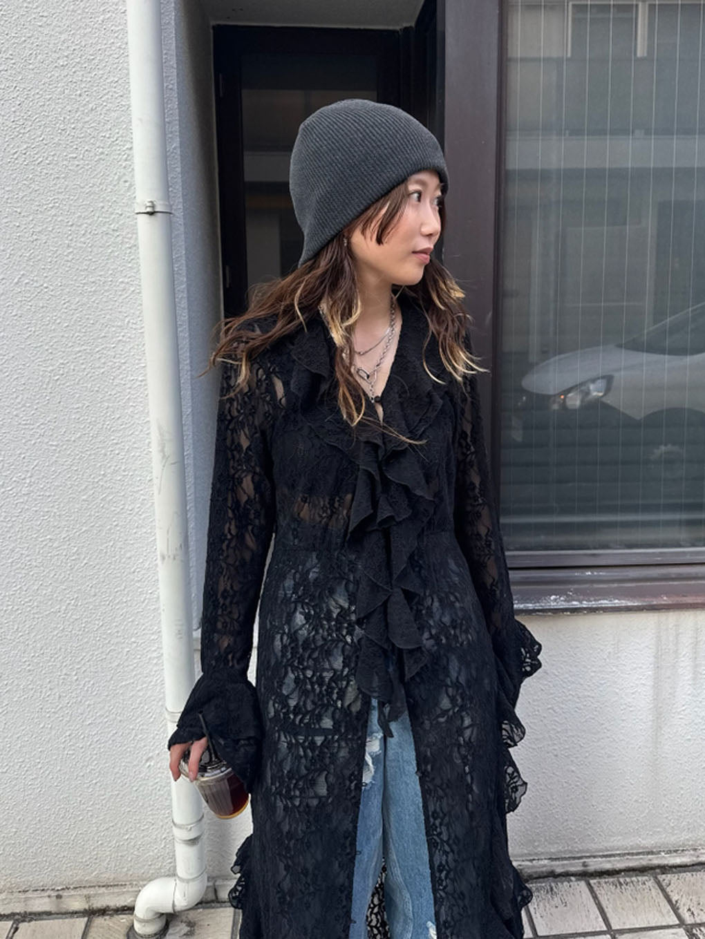 UND 2WAY CUT LACE FRILL DRESS