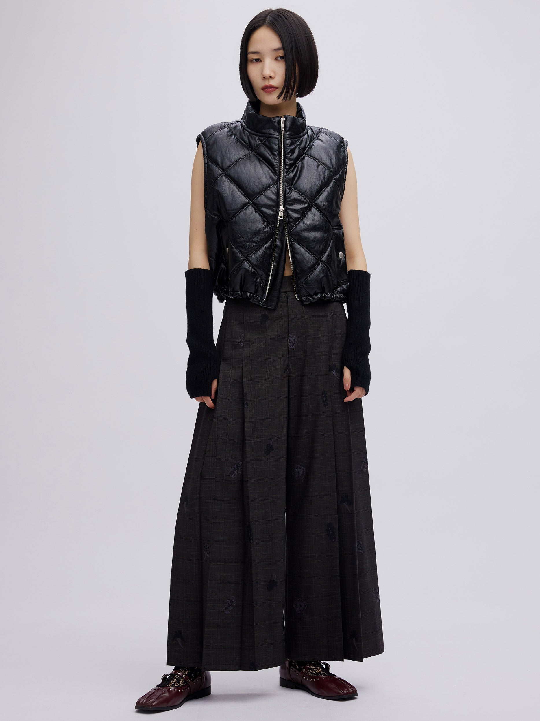 SYNTHETIC LEATHER QUILTING MINI VEST