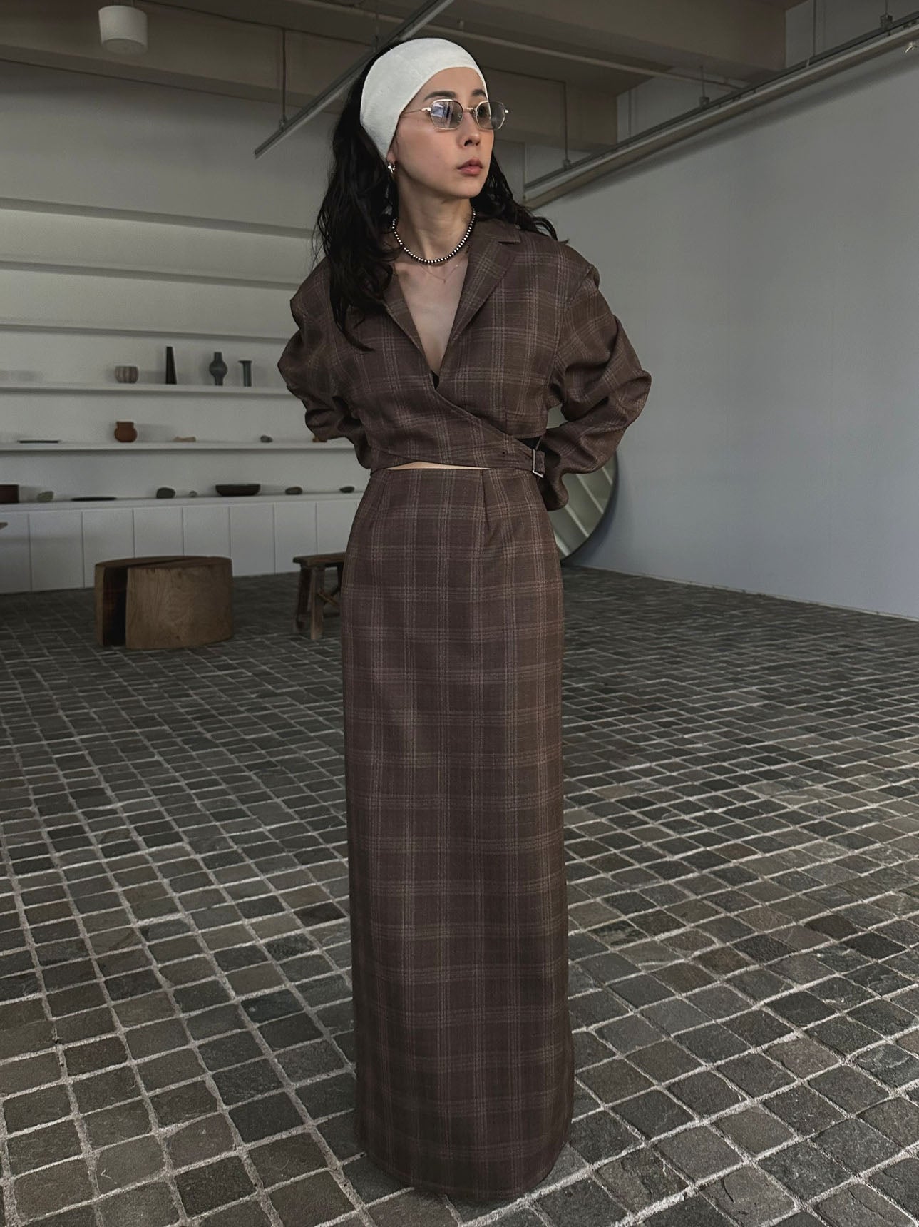 WAIST CROSS CHECK DRESS