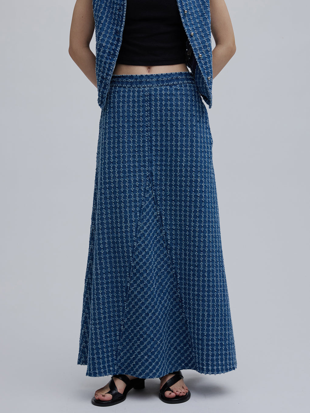 CHECK PROCESSING DENIM SKIRT