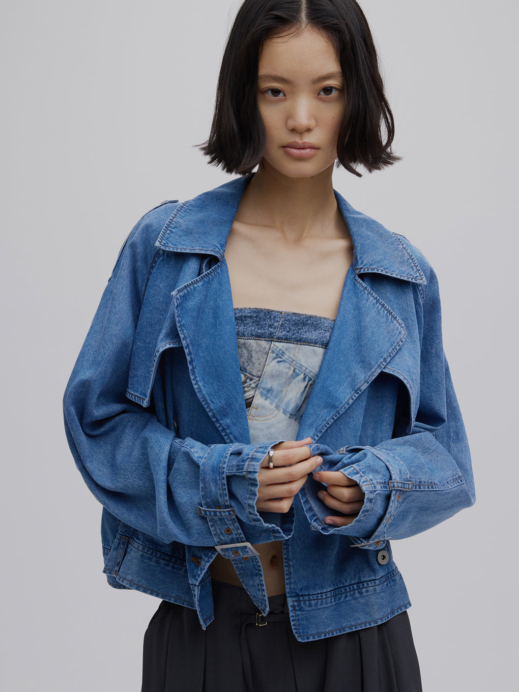 DENIM PATCHWORK PRINT BUSTIER