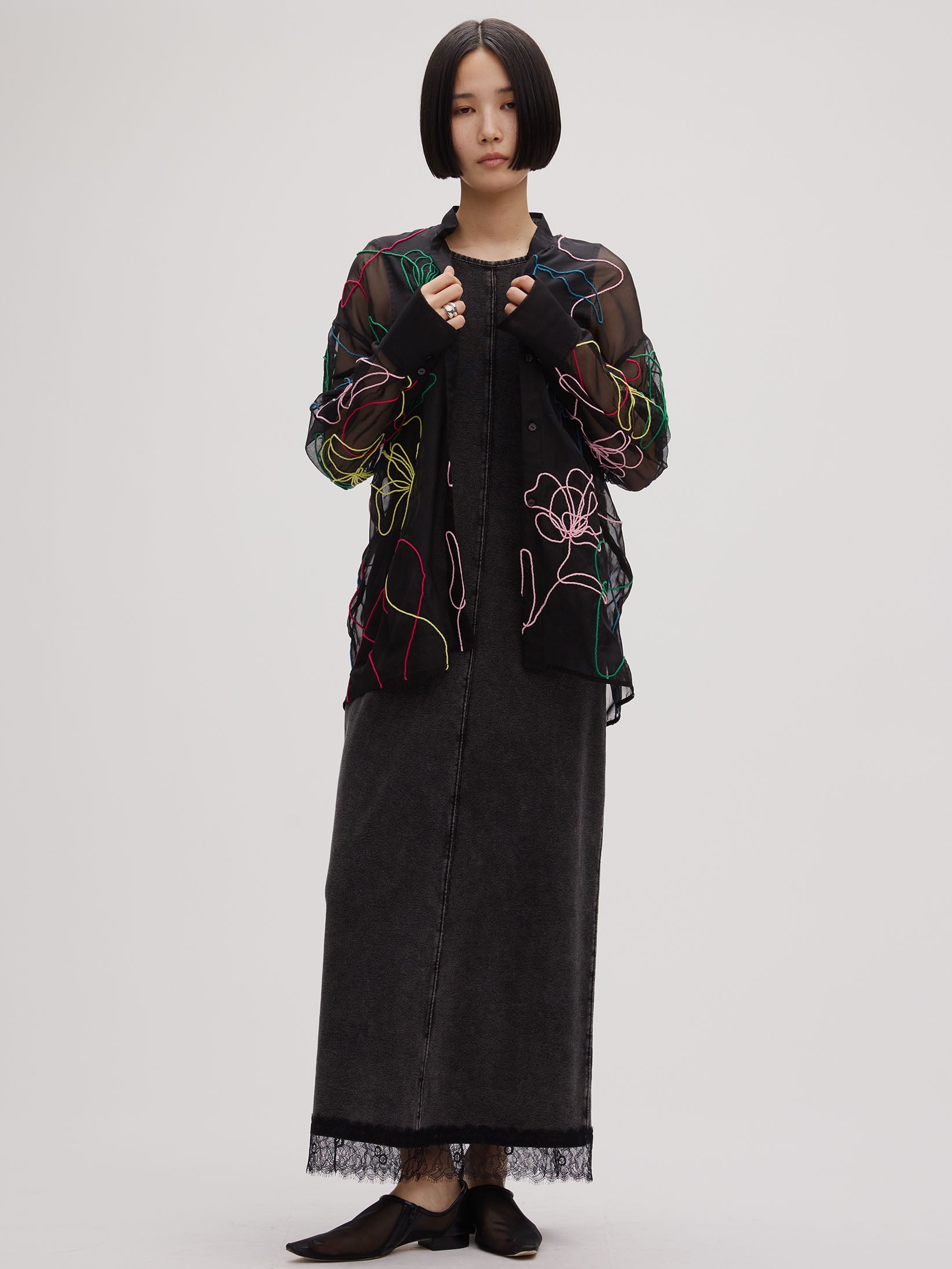 MEDI 2WAY DENIM LIKE LACE DOCKING DRESS