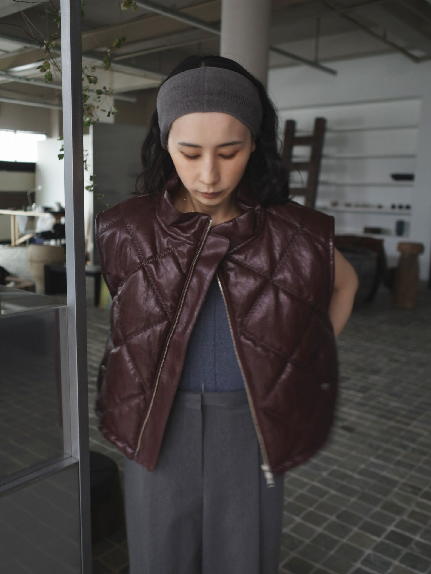 SYNTHETIC LEATHER QUILTING MINI VEST