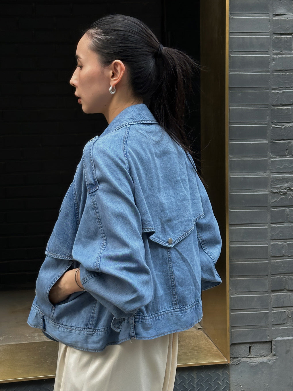 TENCEL DENIM SHORT TRENCH COAT