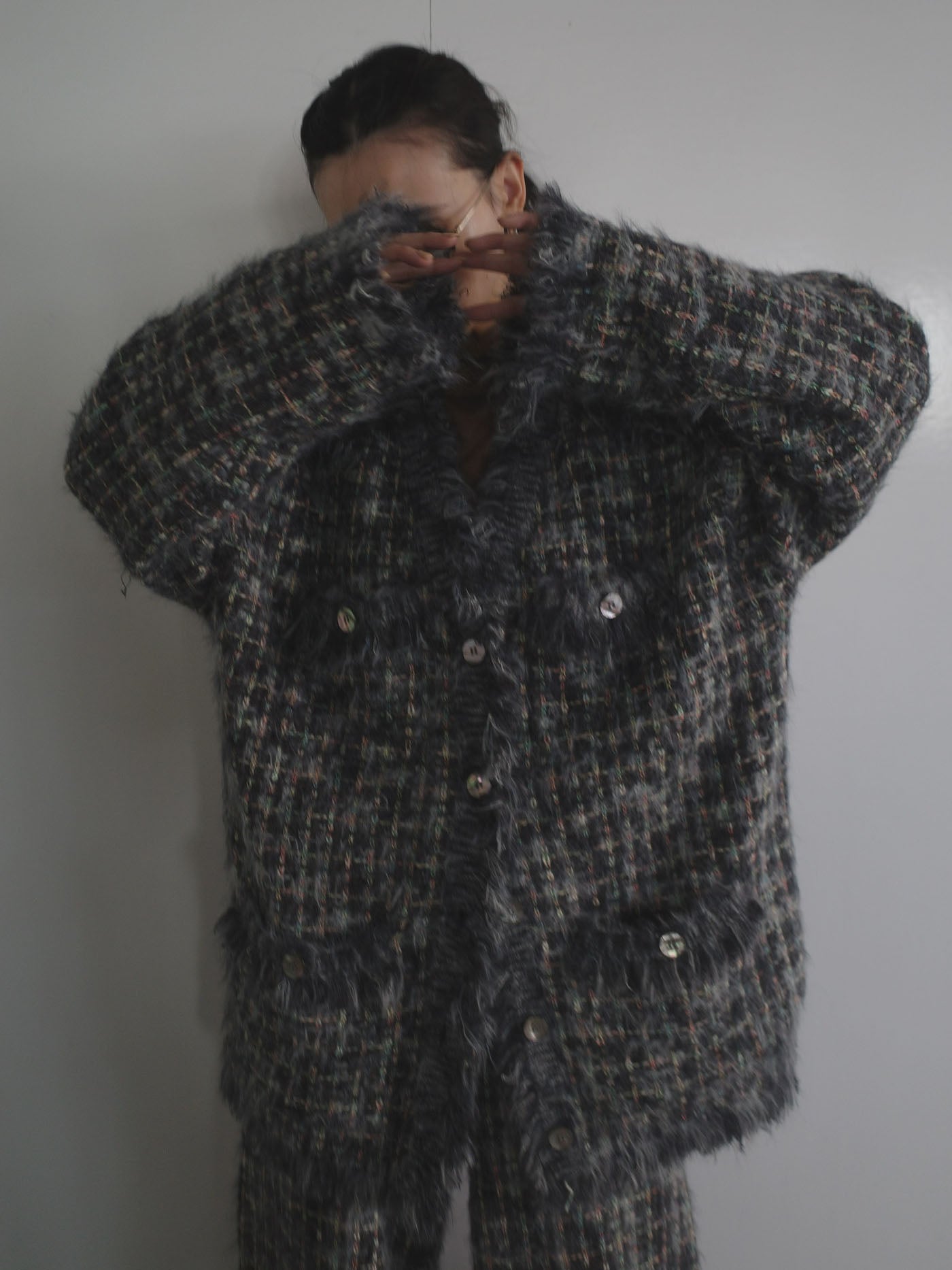 TWEED FRINGE KNIT CARDIGAN
