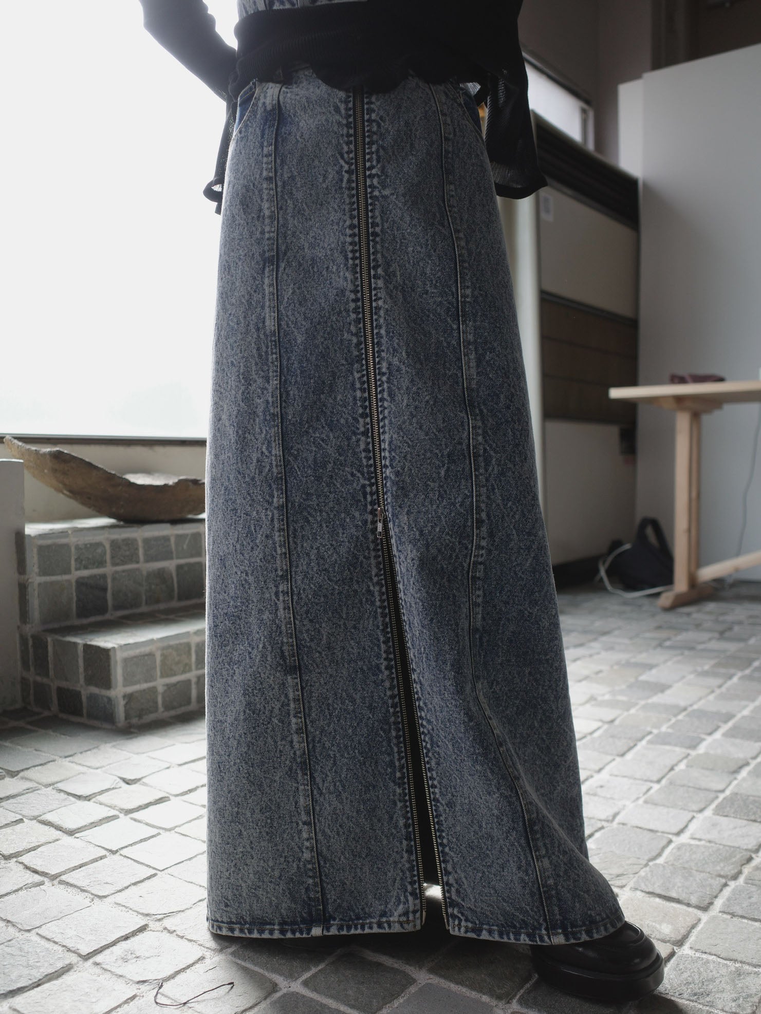 RIB MIX DENIM SKIRT