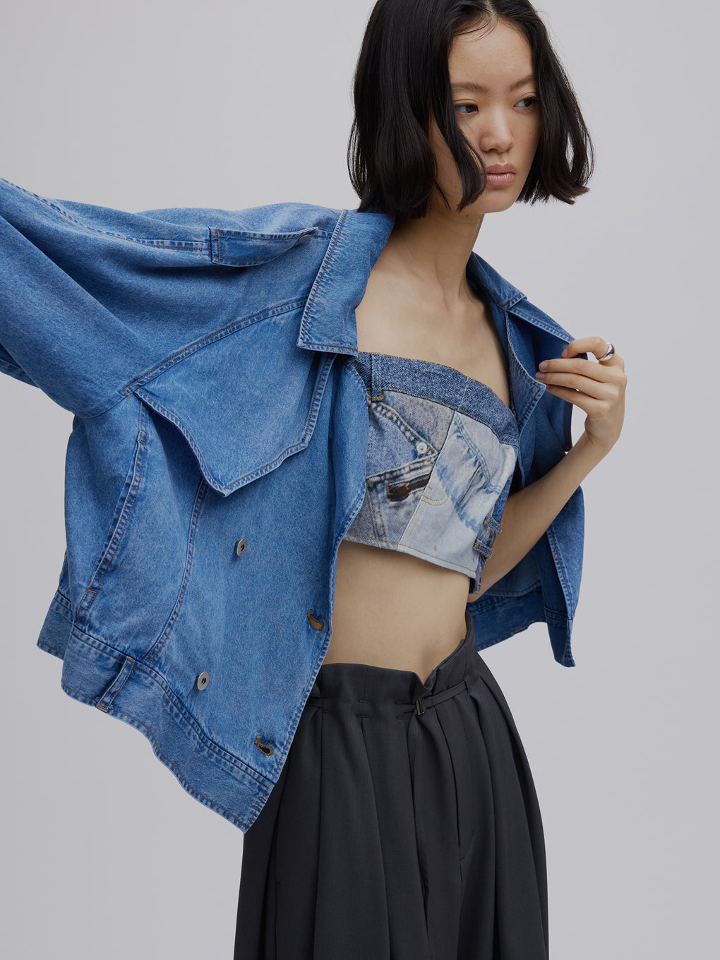 DENIM PATCHWORK PRINT BUSTIER