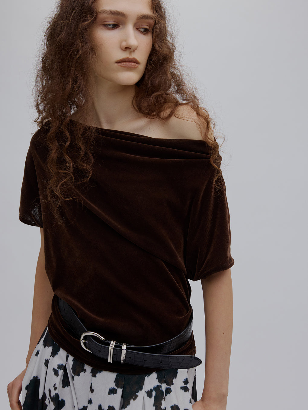 2WAY DRAPE VELOUR TOP
