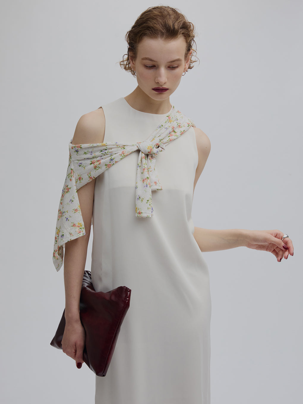 SHEER RIB CARDIGAN WITH STRAIGHT DRESS