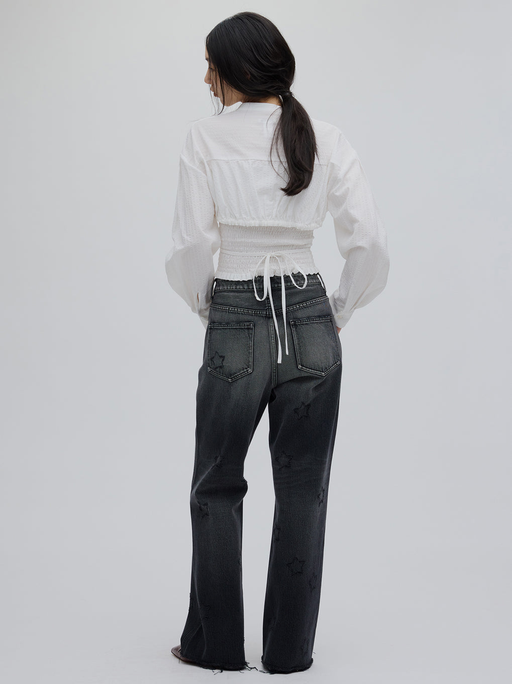 SHIRRING LAYERED SHORT SHIRT