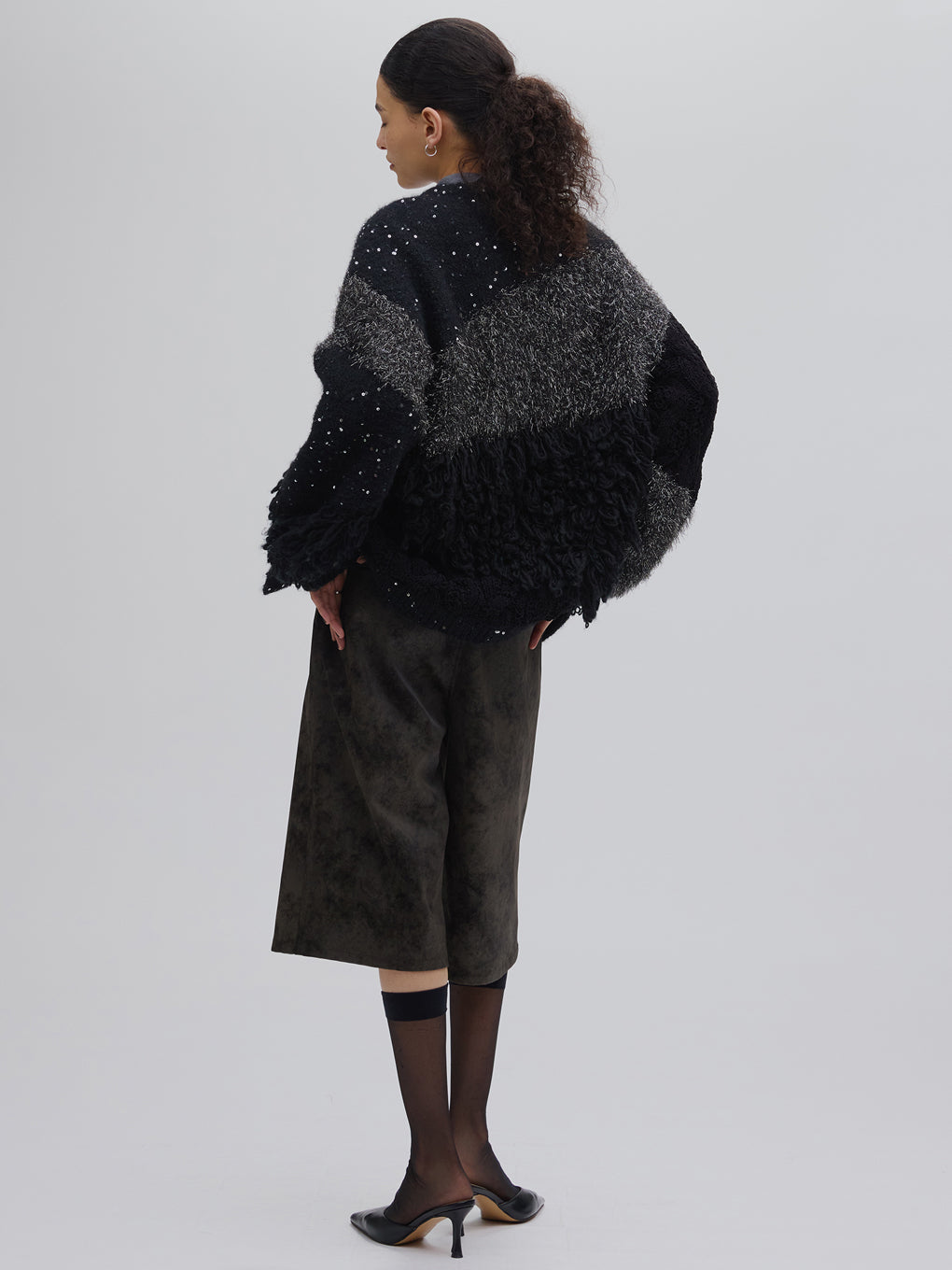 UND MIX YARN PATCHWORK KNIT CARDIGAN