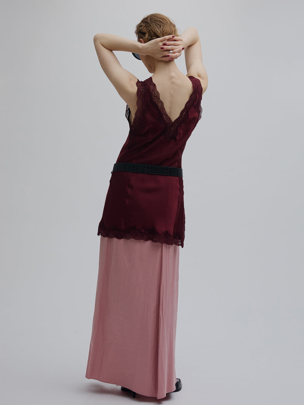 LACY SATIN TUNIC LAYERED TOP