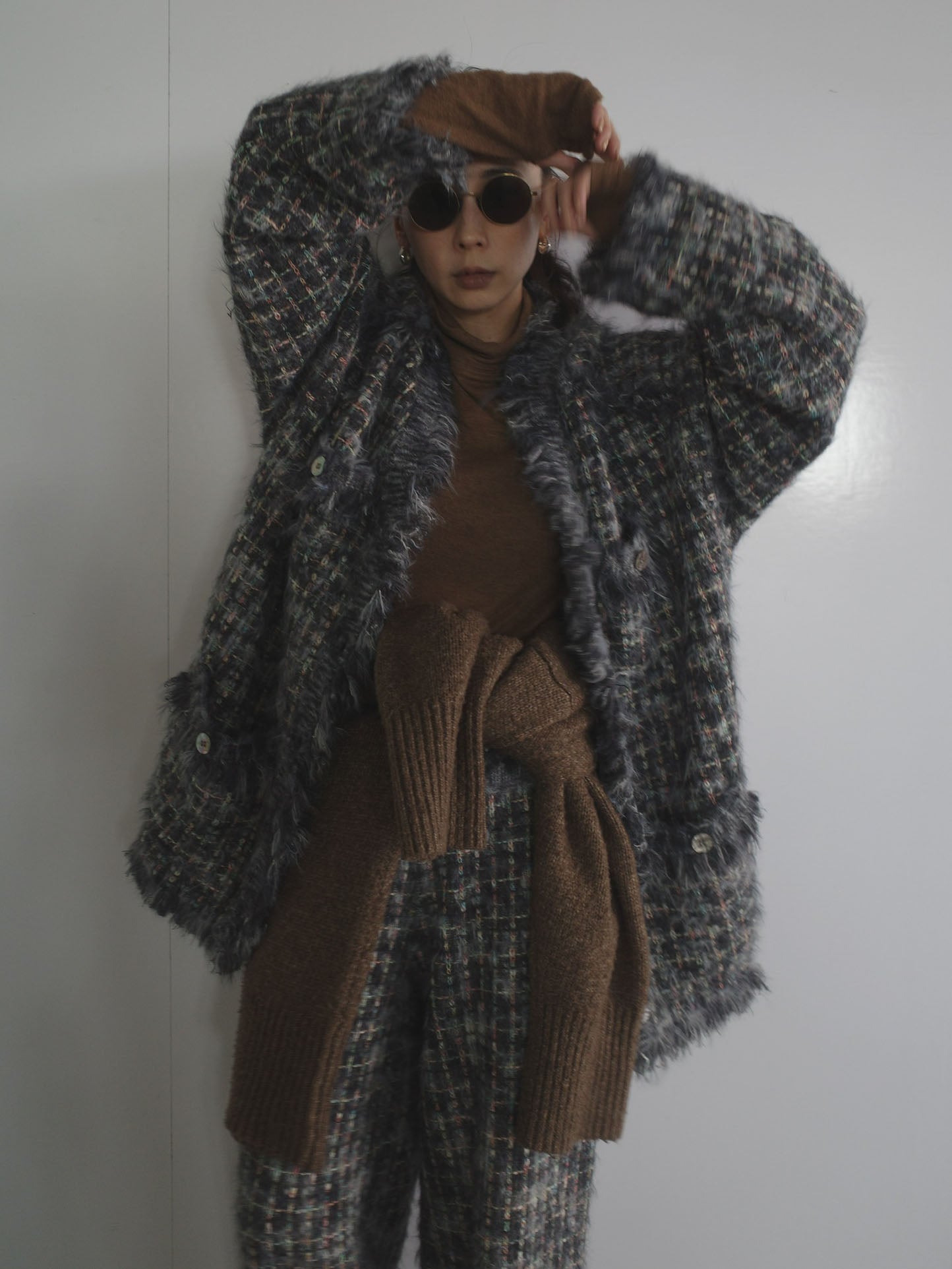 TWEED FRINGE KNIT CARDIGAN