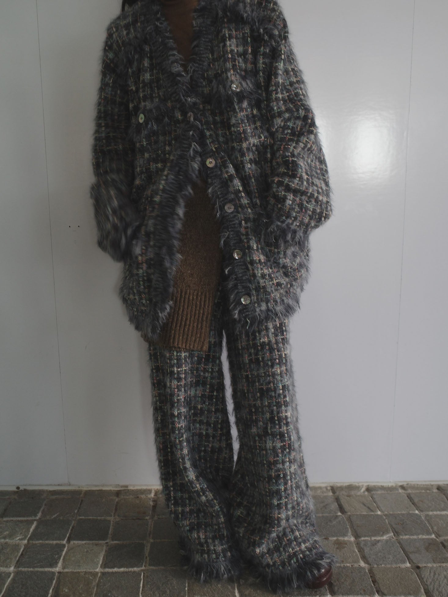 TWEED FRINGE KNIT PANTS