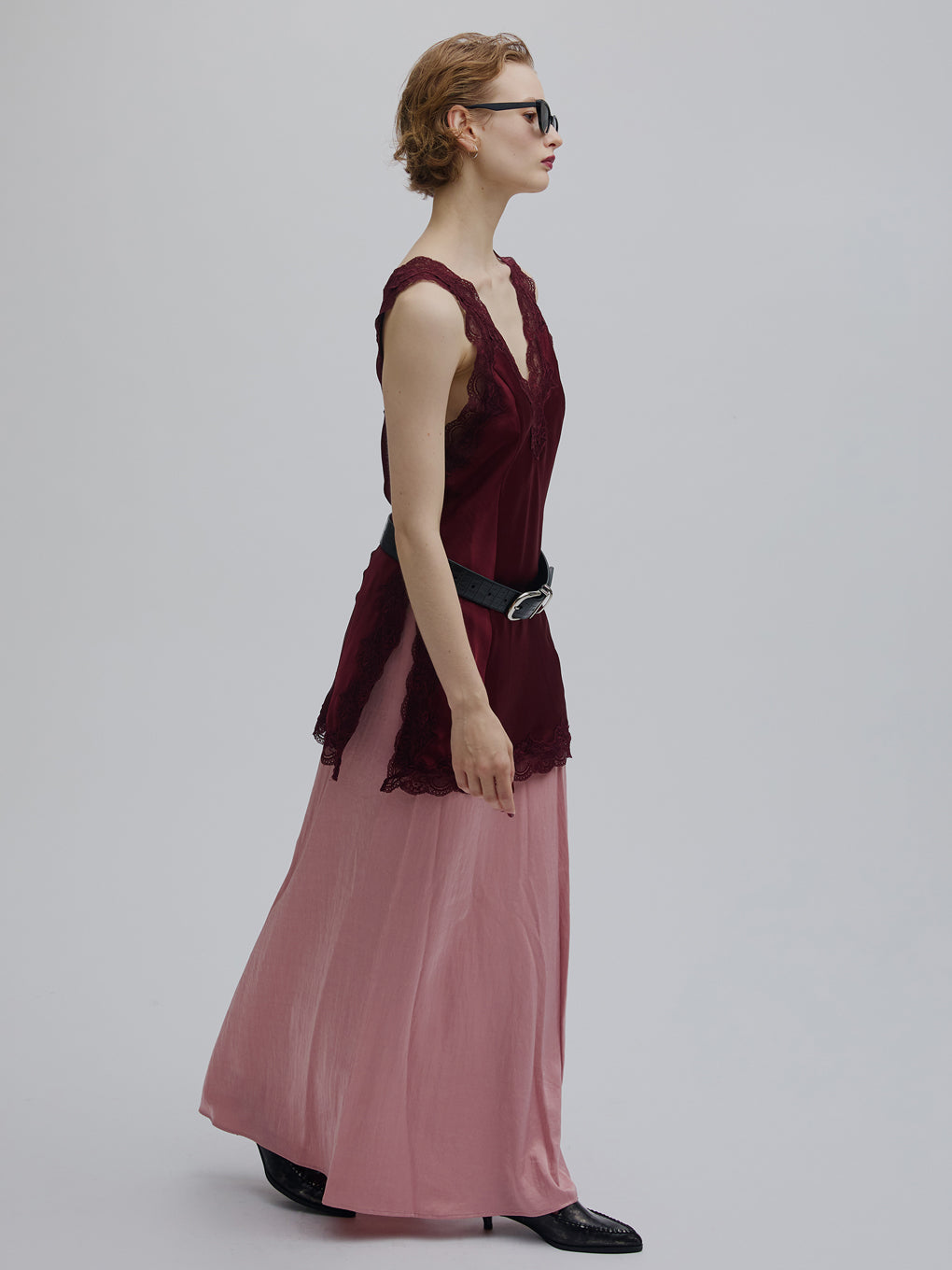 LACY SATIN TUNIC LAYERED TOP