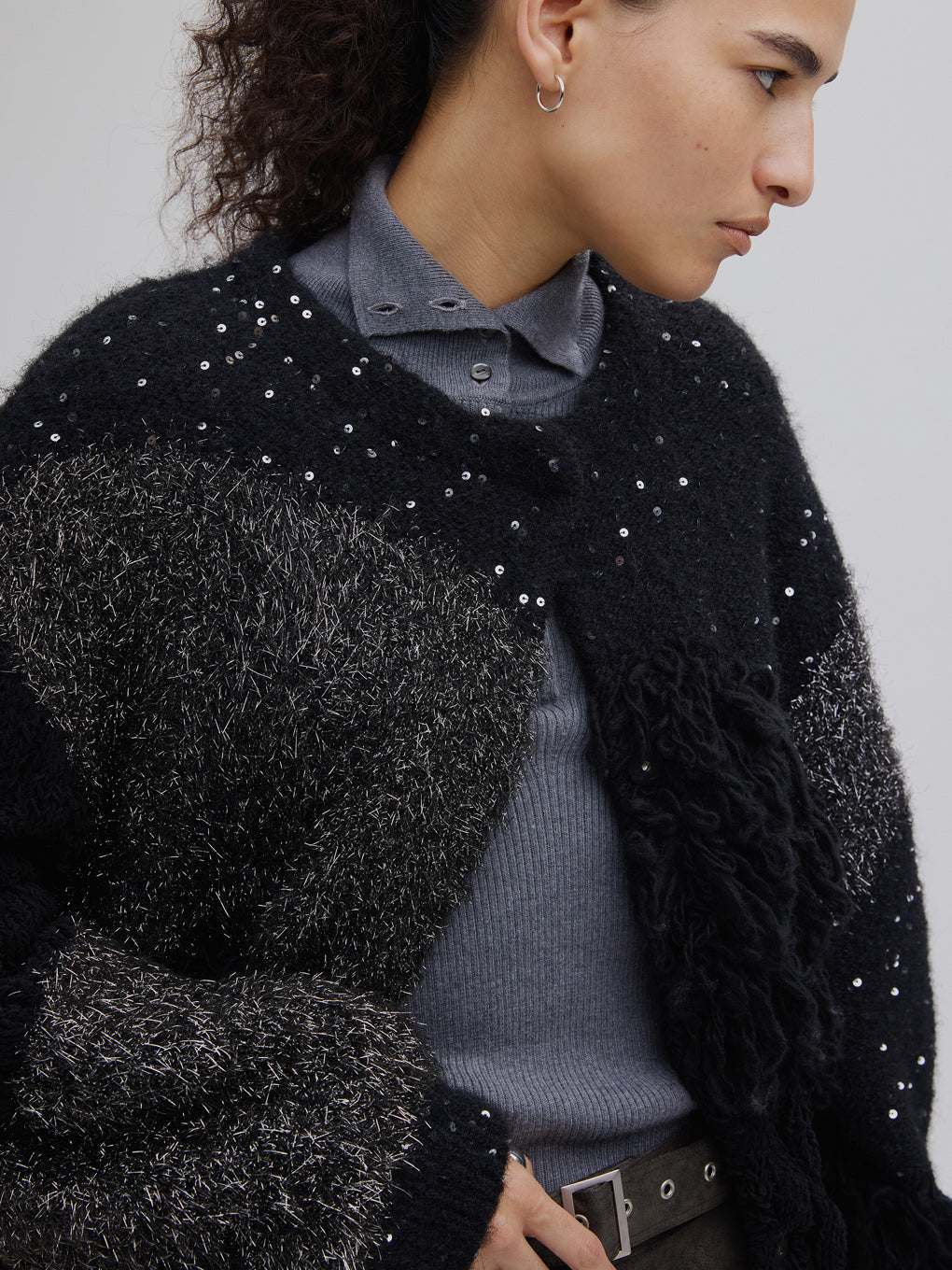 UND MIX YARN PATCHWORK KNIT CARDIGAN