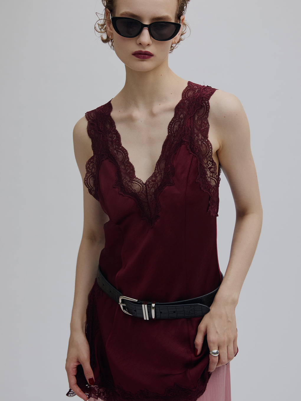 LACY SATIN TUNIC LAYERED TOP