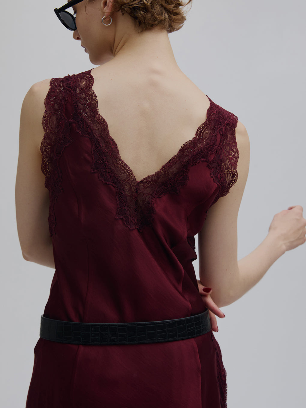 LACY SATIN TUNIC LAYERED TOP