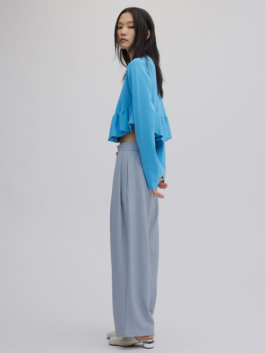 COMPACT BALLOON PEPLUM KNIT CARDIGAN