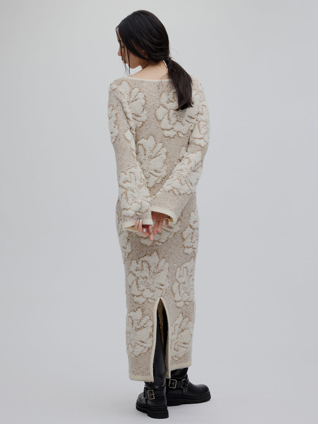 LOOP BLOOM GLOW JACQUARD KNIT DRESS