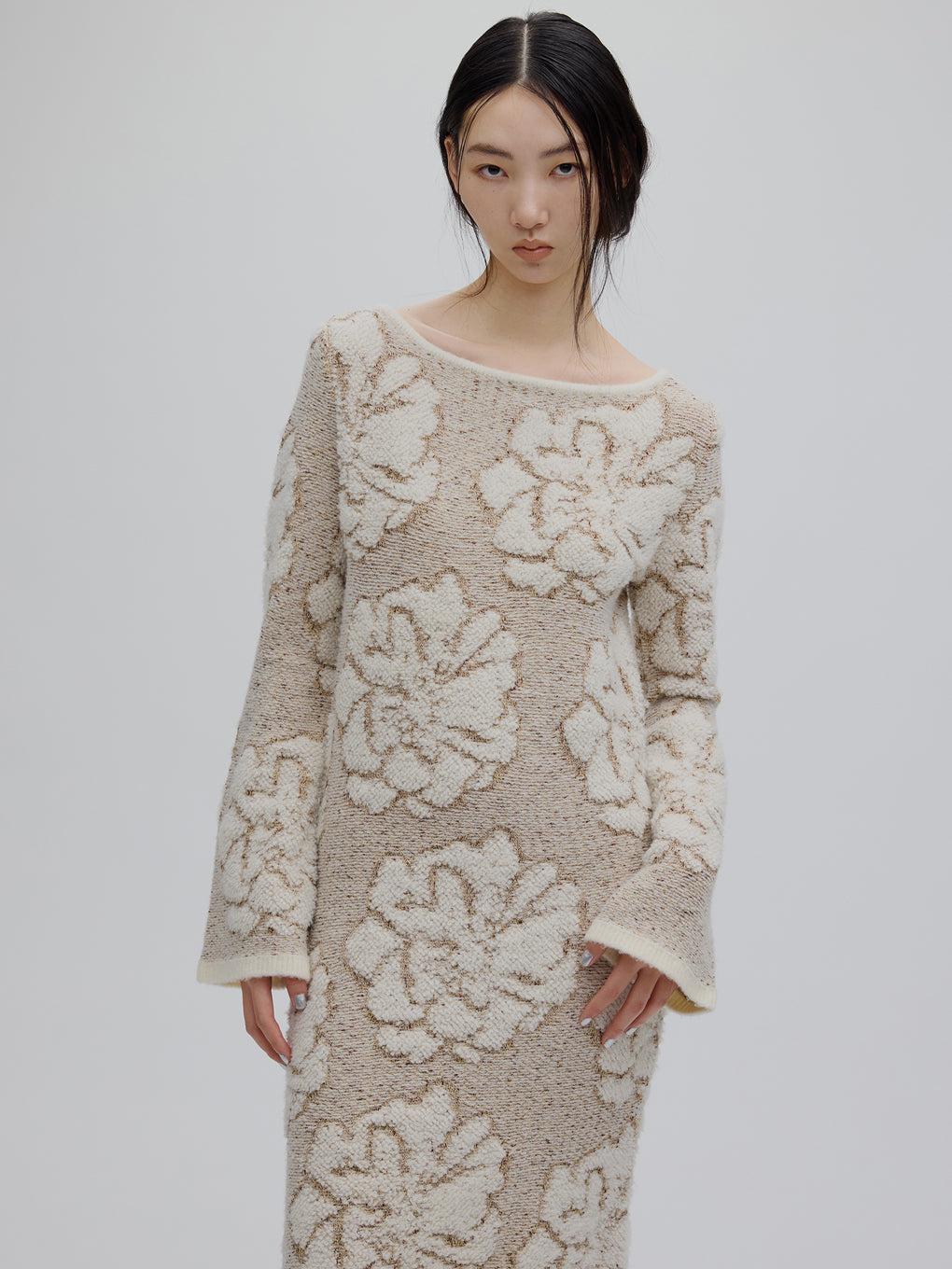 LOOP BLOOM GLOW JACQUARD KNIT DRESS