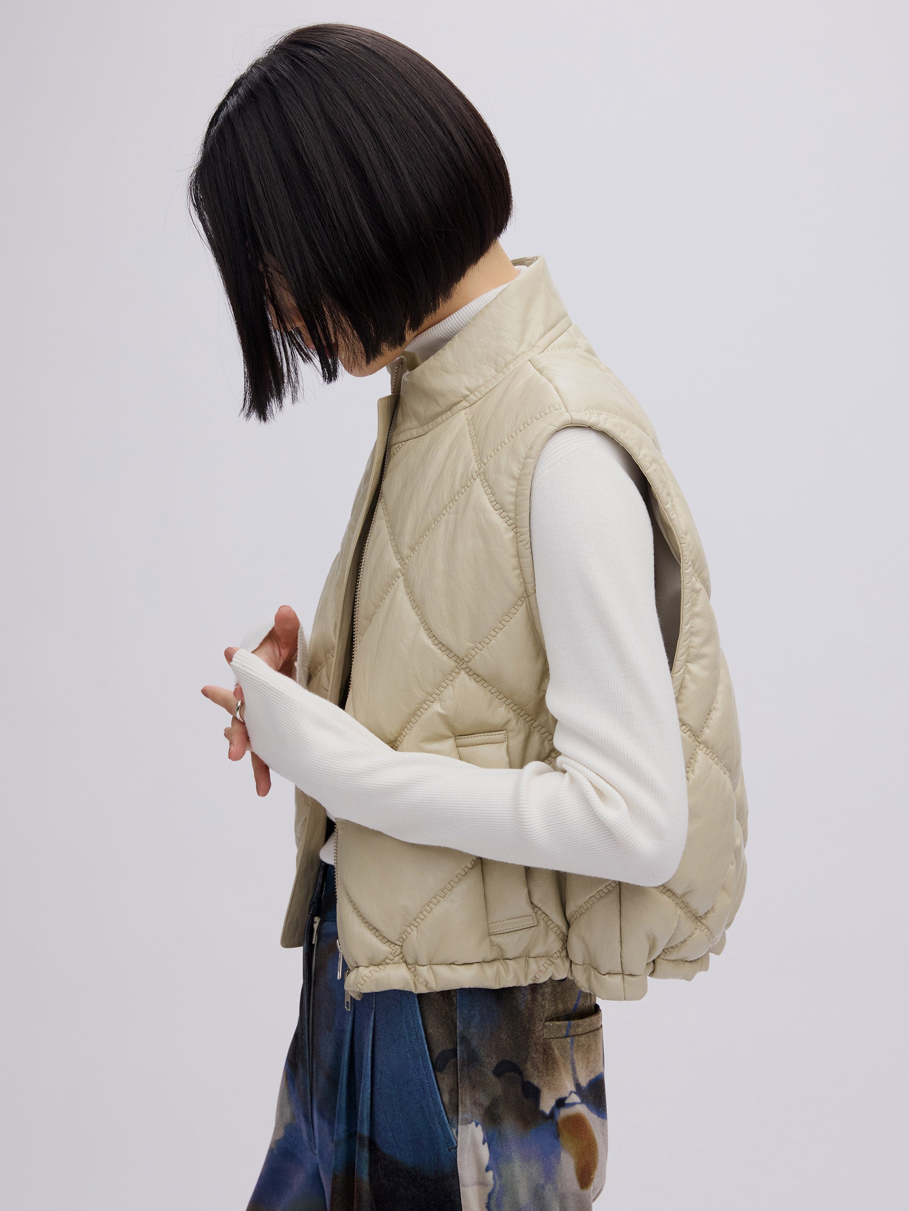 SYNTHETIC LEATHER QUILTING MINI VEST
