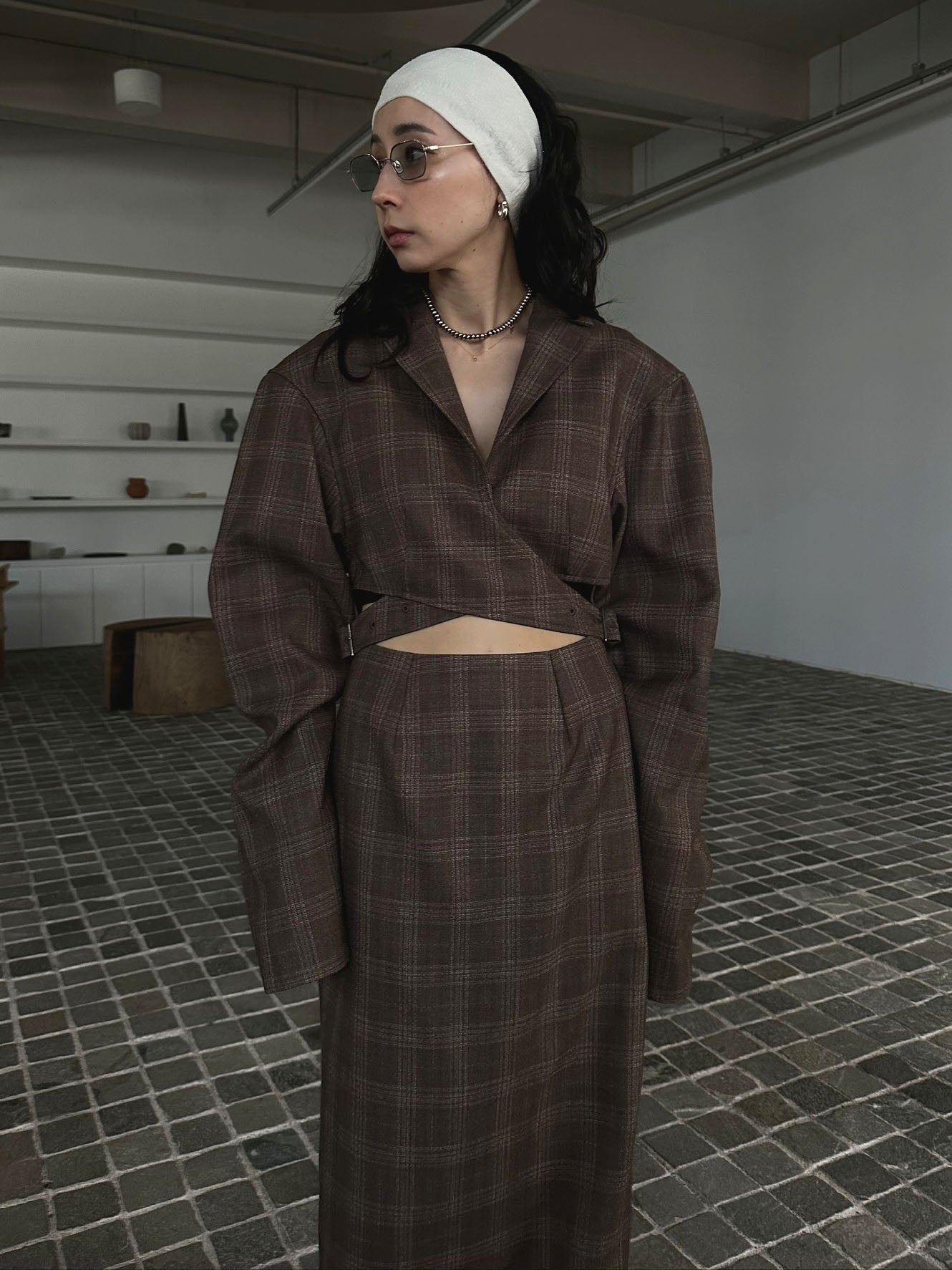 WAIST CROSS CHECK DRESS