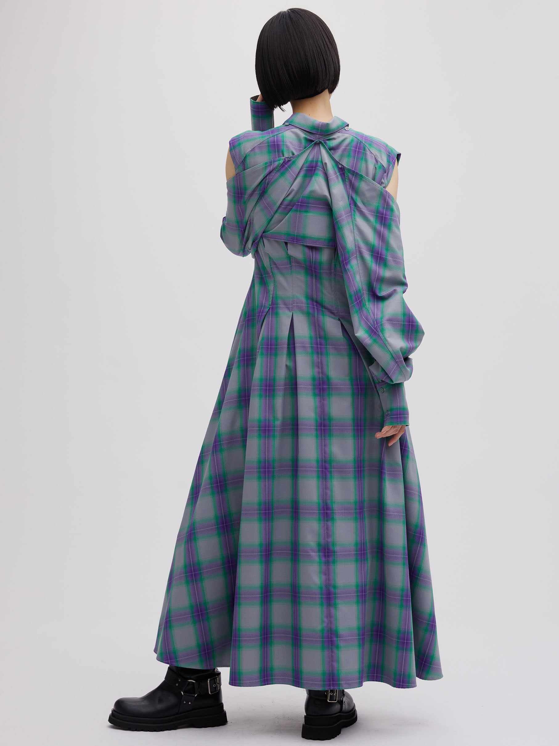 3WAY OMBRE CHECK FLARE DRESS