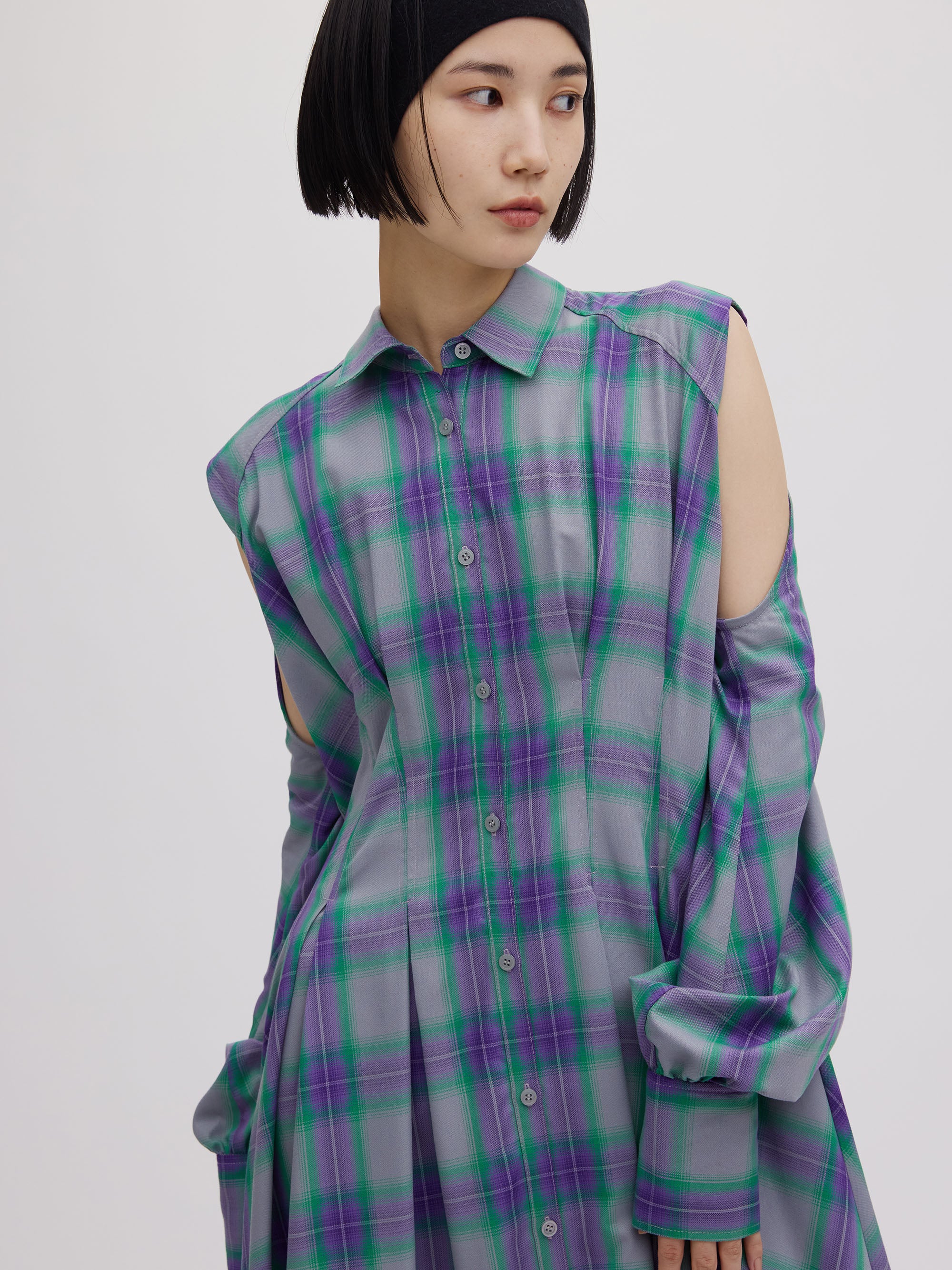 3WAY OMBRE CHECK FLARE DRESS
