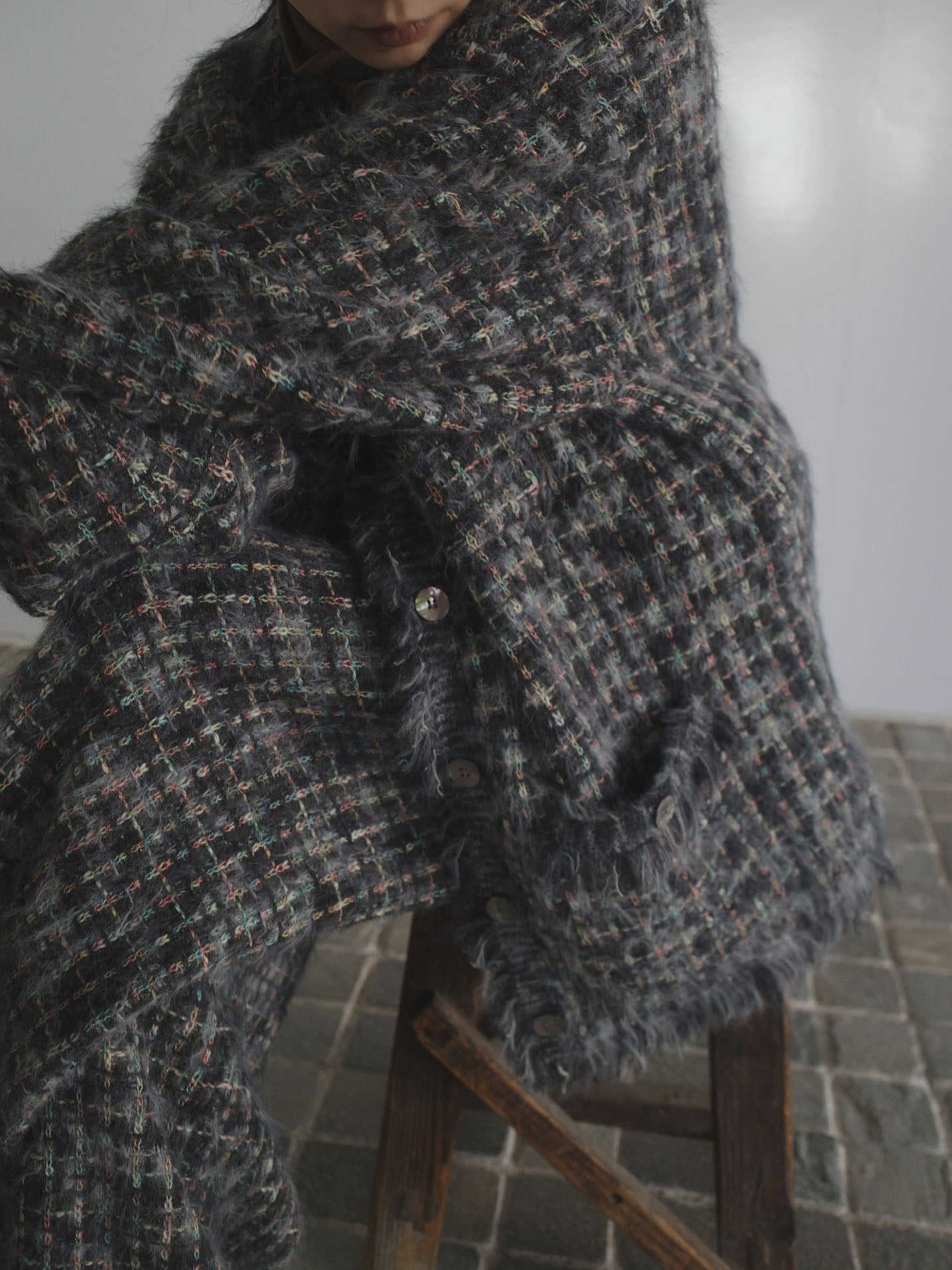 TWEED FRINGE KNIT CARDIGAN