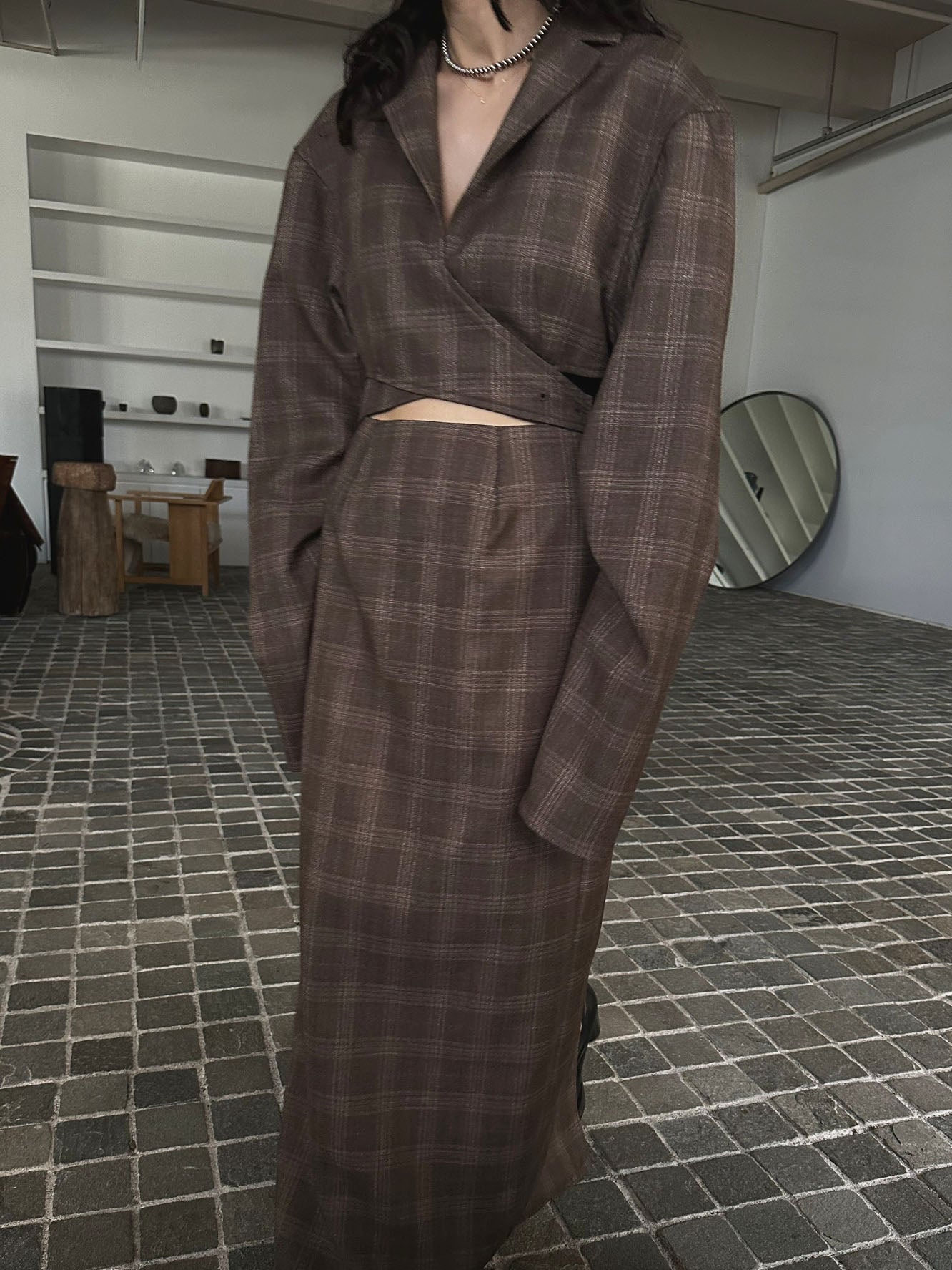 WAIST CROSS CHECK DRESS