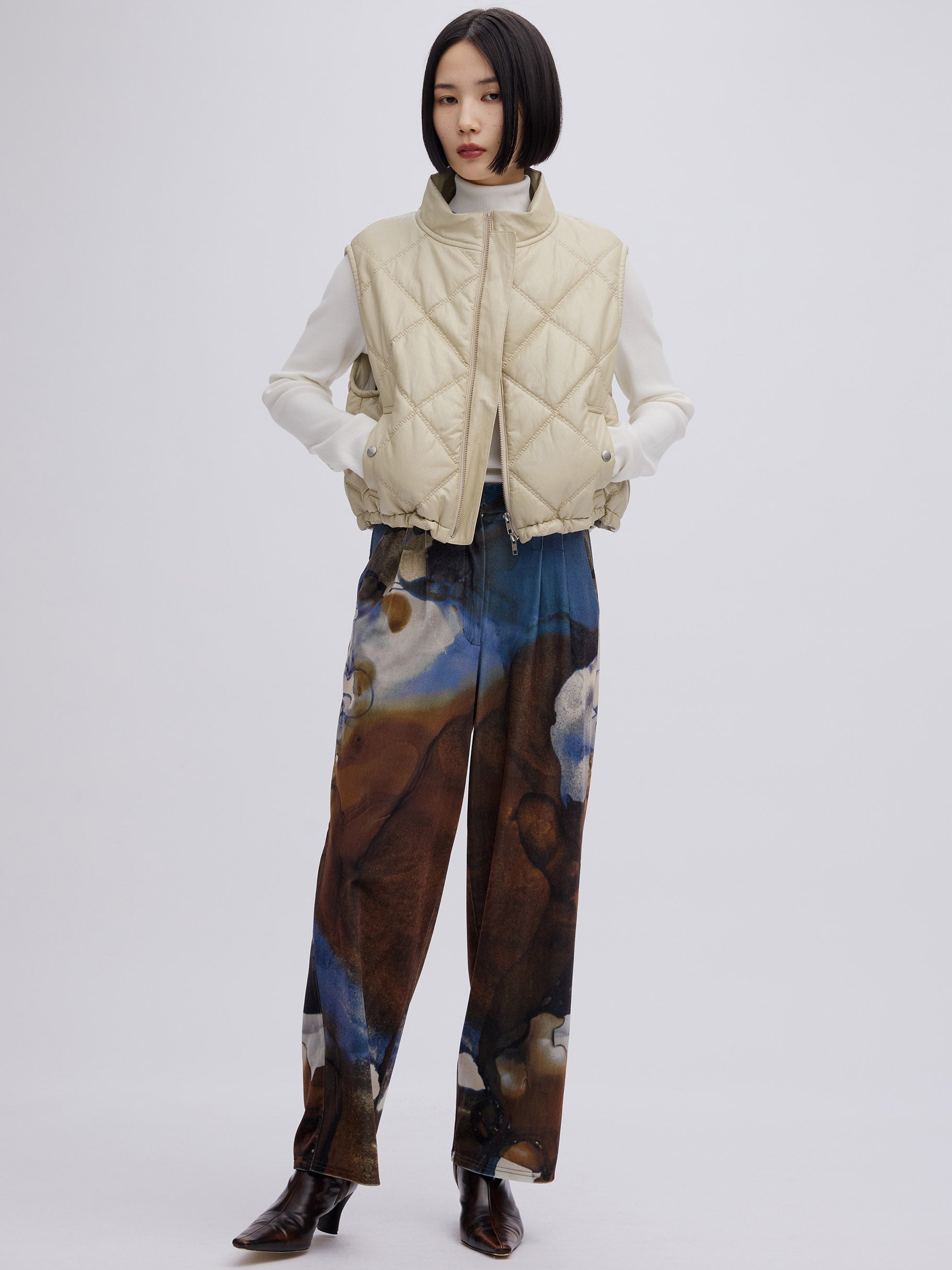 SYNTHETIC LEATHER QUILTING MINI VEST