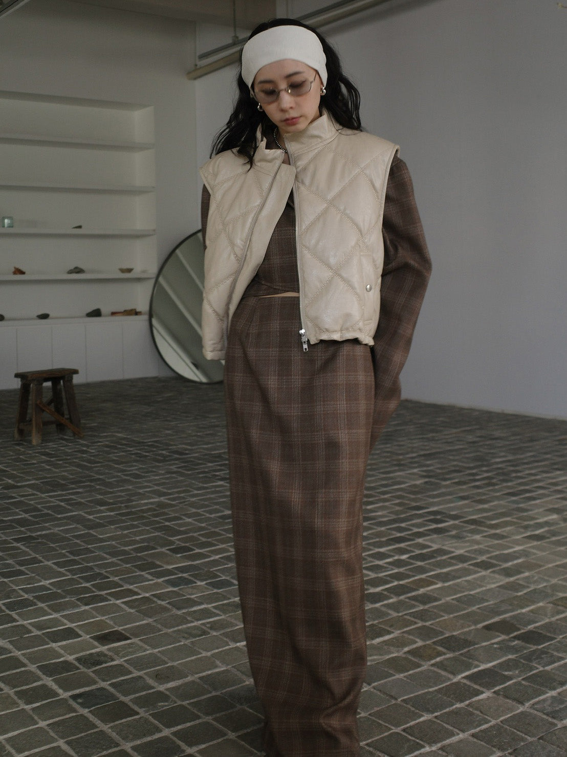 SYNTHETIC LEATHER QUILTING MINI VEST