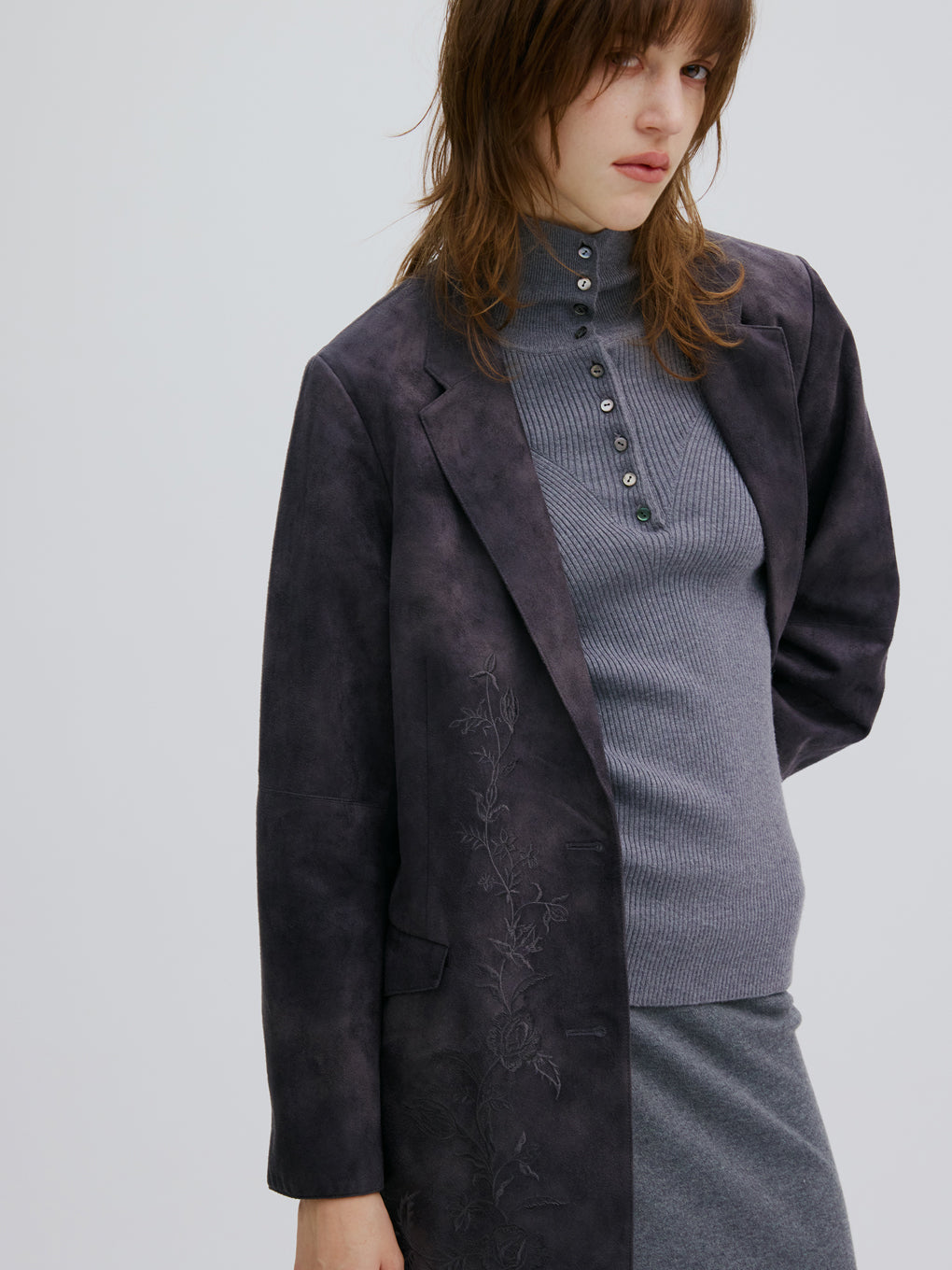 SYNTHETIC SUEDE EMBROIDERY JACKET