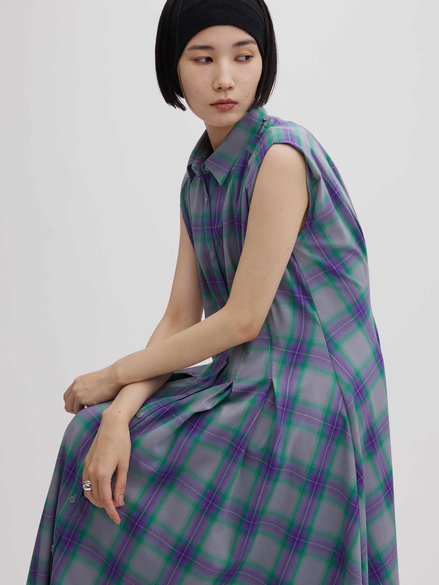 3WAY OMBRE CHECK FLARE DRESS