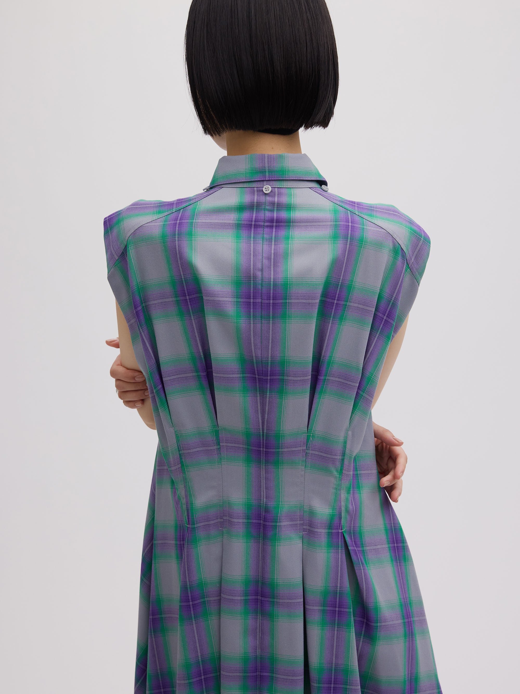 3WAY OMBRE CHECK FLARE DRESS