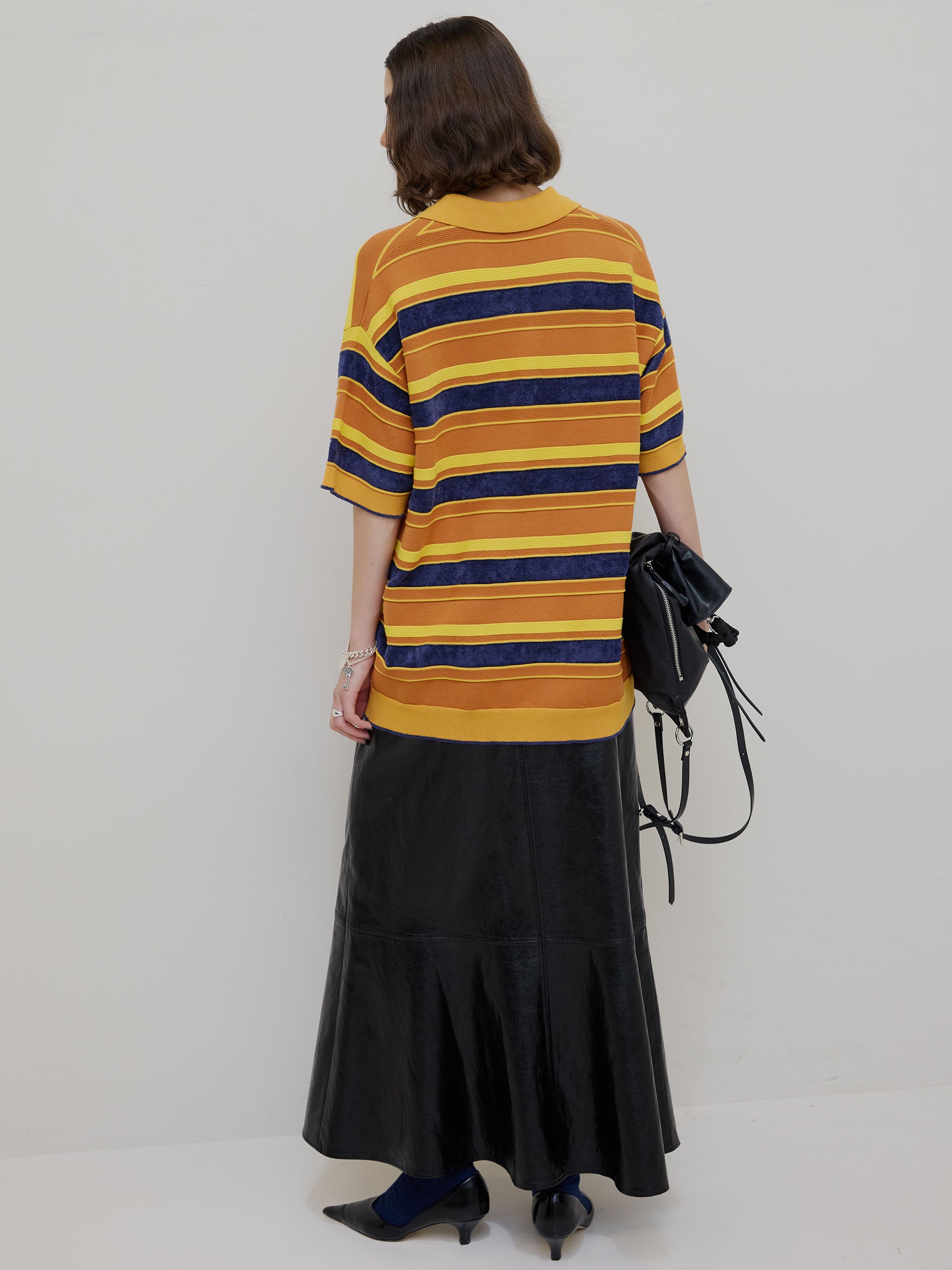 MULTI BORDER LOGO KNIT POLO TOP