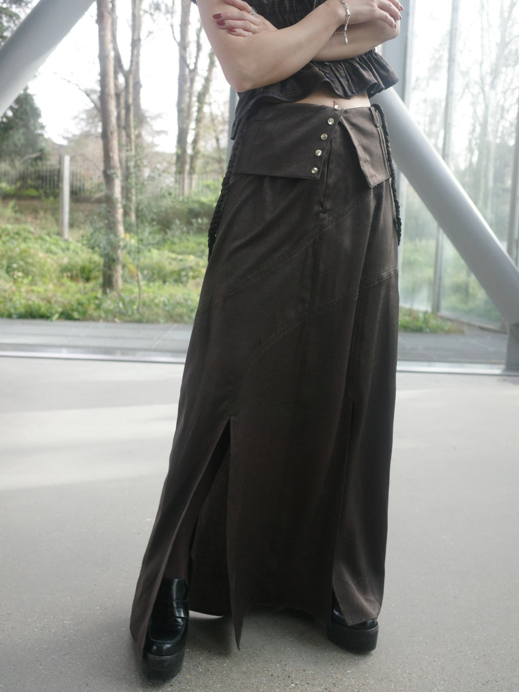 CRUSHED SATIN ARRANGE CORD SKIRT