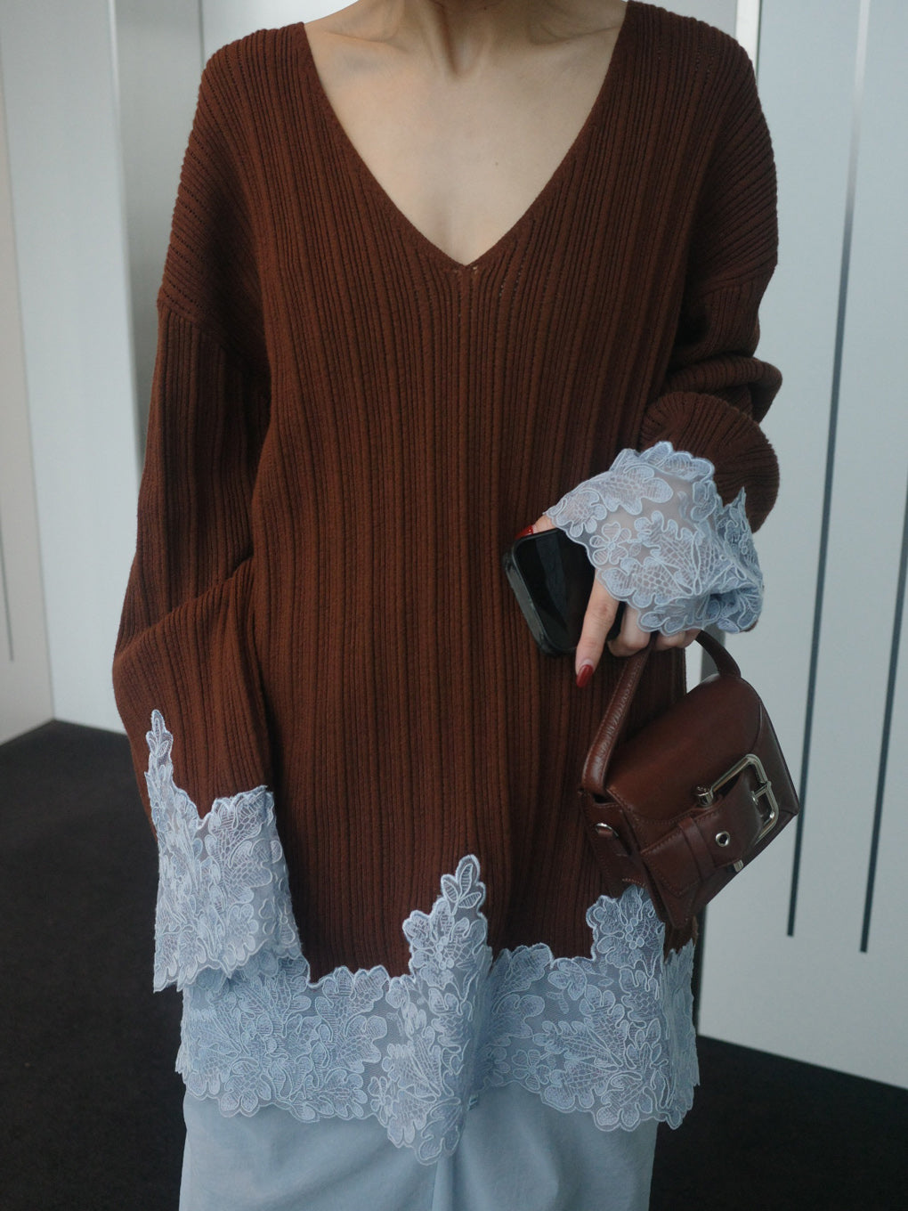 2WAY LACE DOCKING LADY KNIT TOP