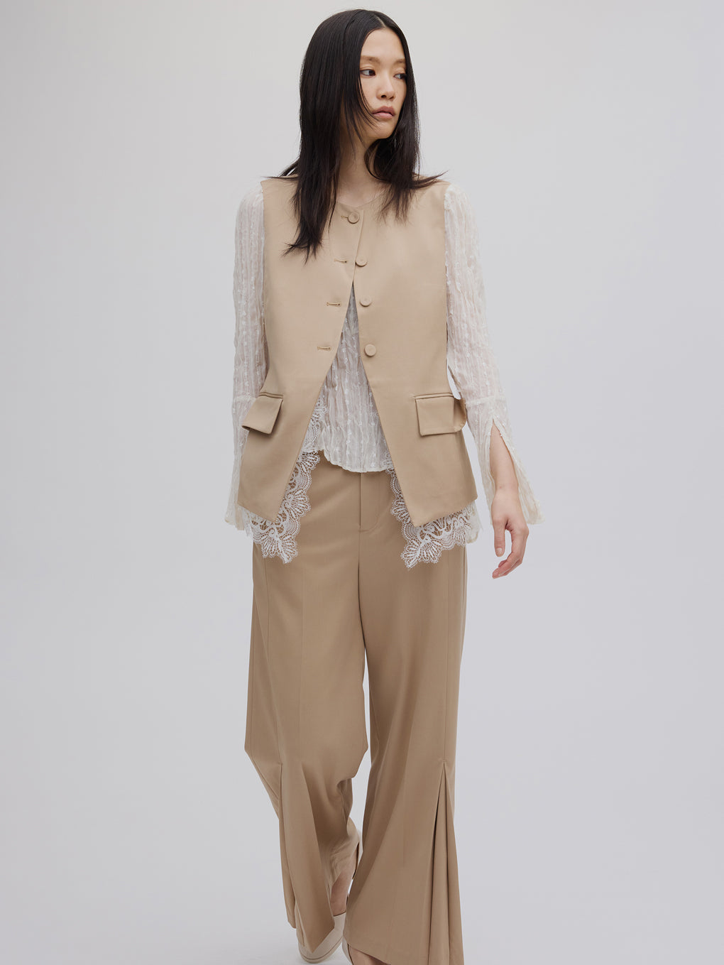 HEM TUCK STRAIGHT WIDE PANTS