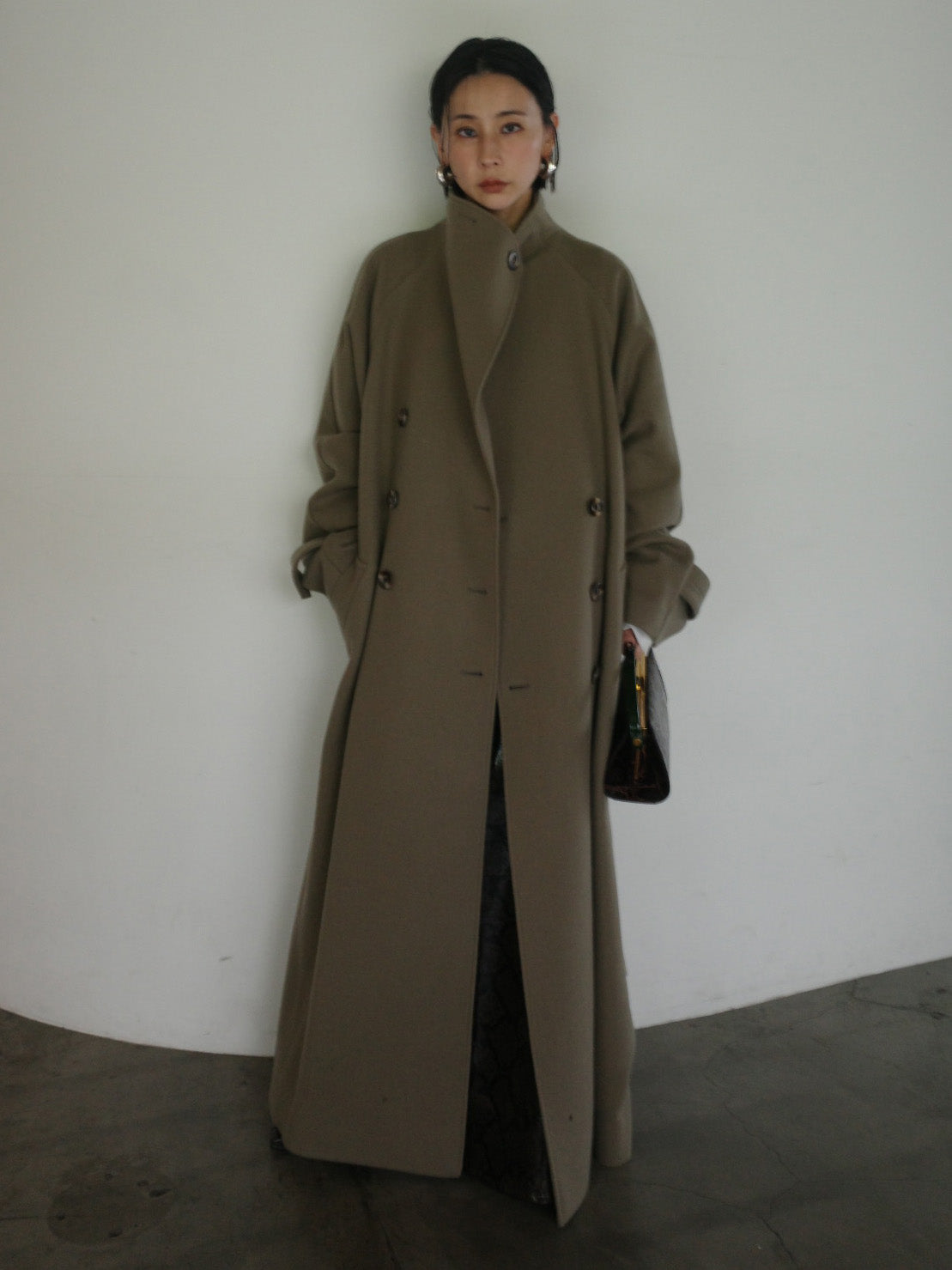 WOOL ASYMMETRY STAND COLLAR COAT