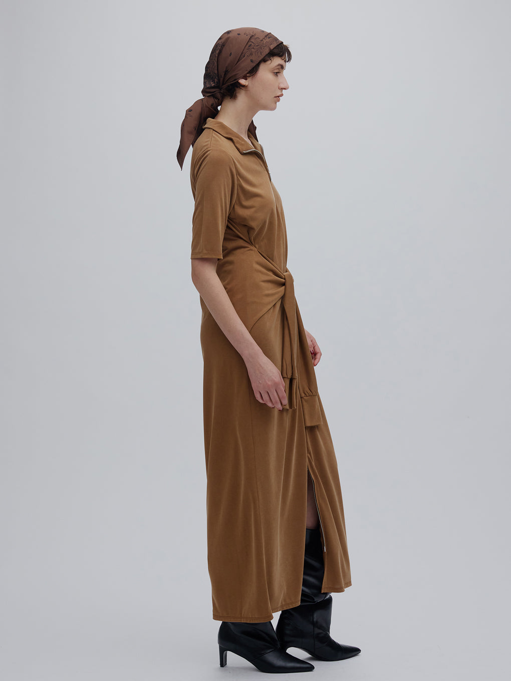 FIBRYL HIGH NECK ZIP CUT DRESS