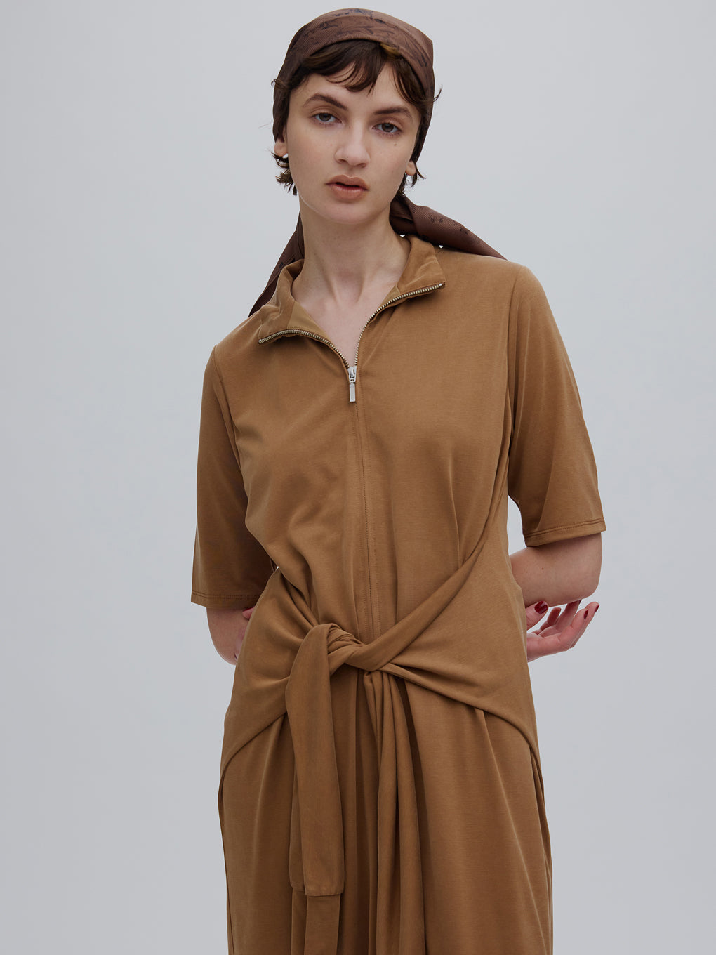 FIBRYL HIGH NECK ZIP CUT DRESS